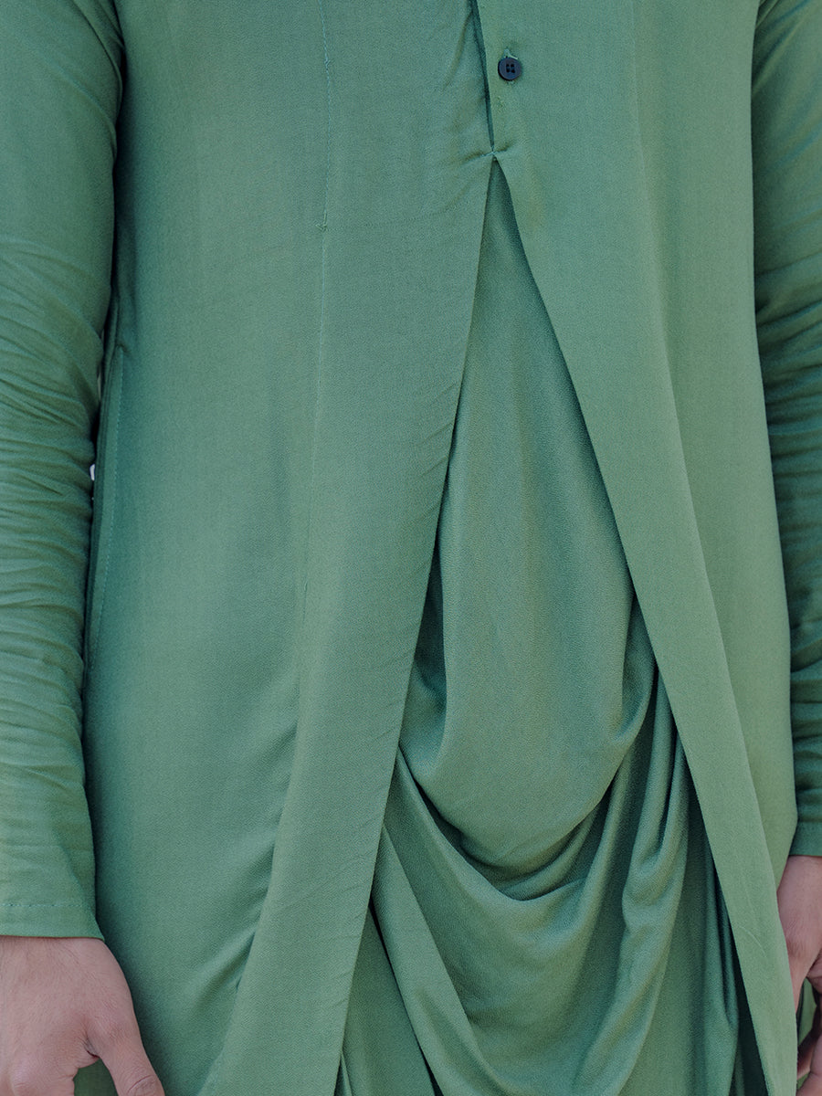 Cotton X Rayon Green Cowl Kurta-Bohame-XS-Green-5' - 5'3"-Urbanheer