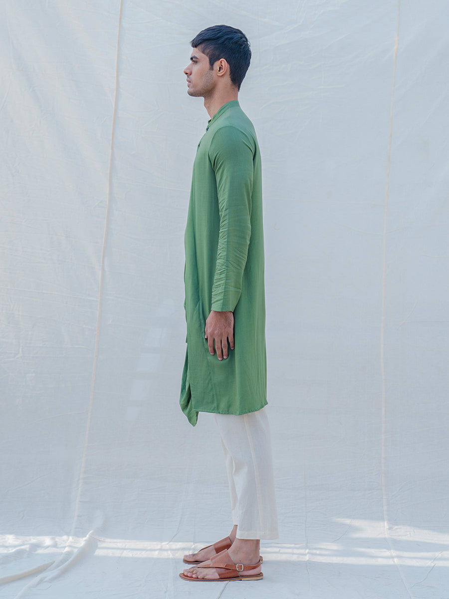 Cotton X Rayon Green Cowl Kurta-Bohame-XS-Green-5' - 5'3"-Urbanheer