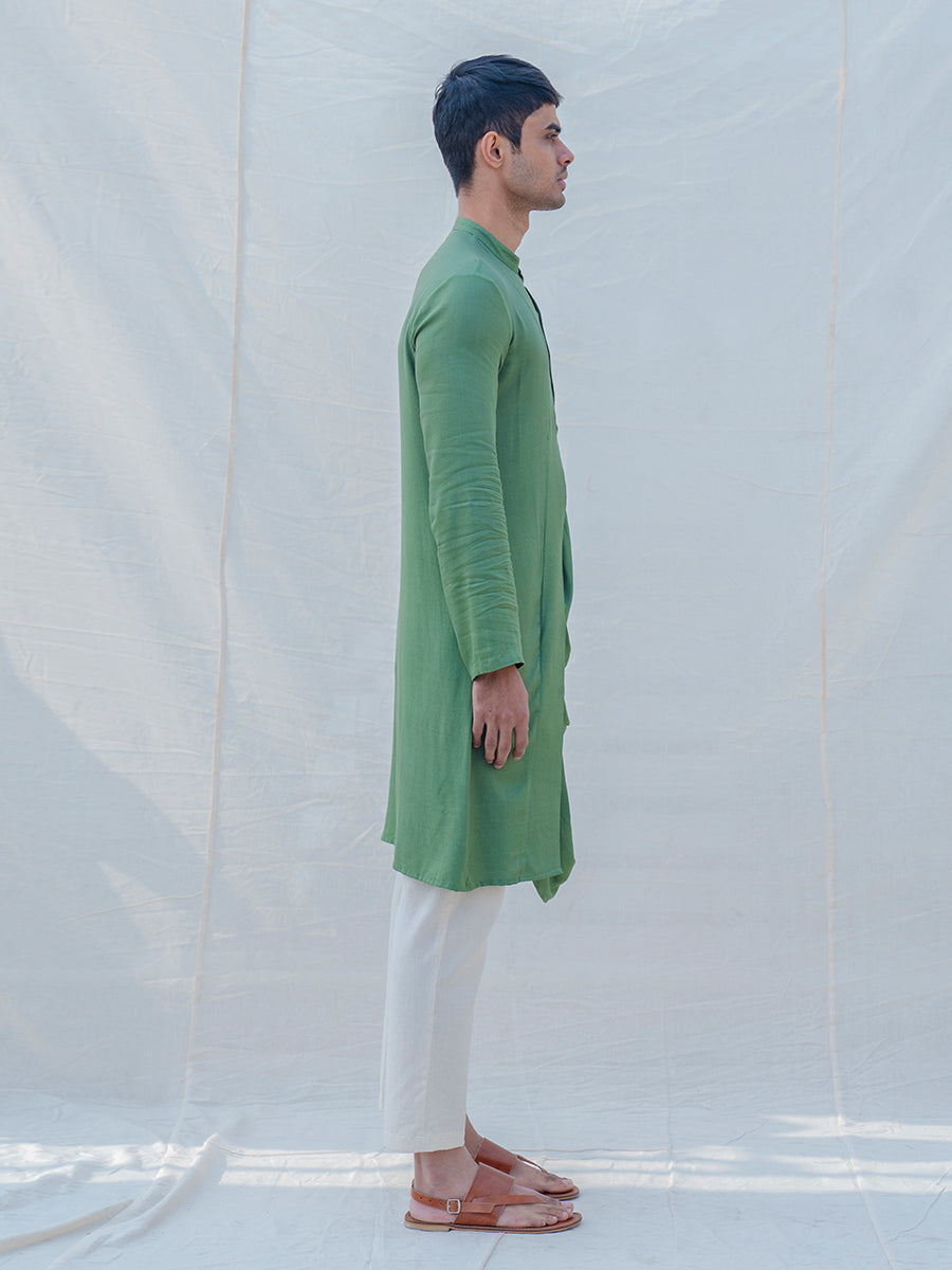 Cotton X Rayon Green Cowl Kurta-Bohame-XS-Green-5' - 5'3"-Urbanheer