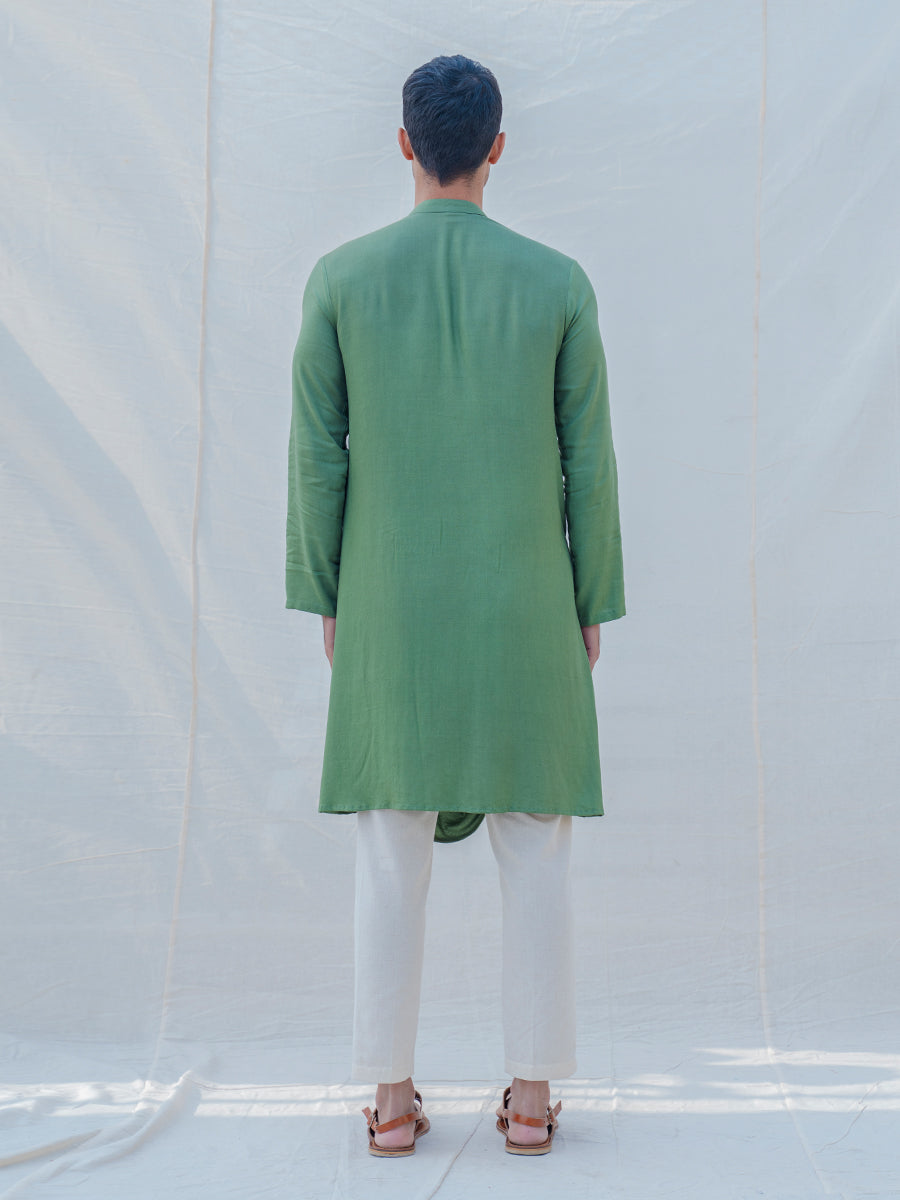 Cotton X Rayon Green Cowl Kurta-Bohame-XS-Green-5' - 5'3"-Urbanheer