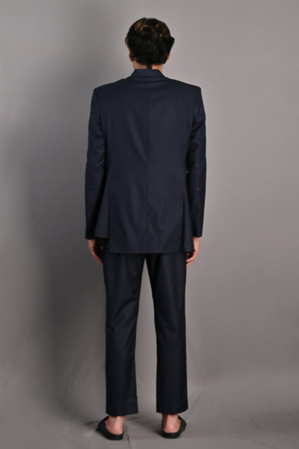 Waylon - Navy Blue Asymmetric Bandhgala Jacket Set-Suits-Bohame-XS-5'-5'4"-Navy Blue-Urbanheer