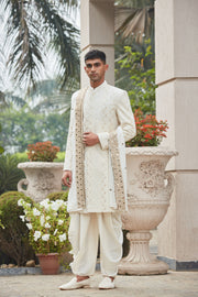 Rudra - Chikankari Achkan Jacket Set-Bohame-XS-5'-5'4"-Off White-Urbanheer