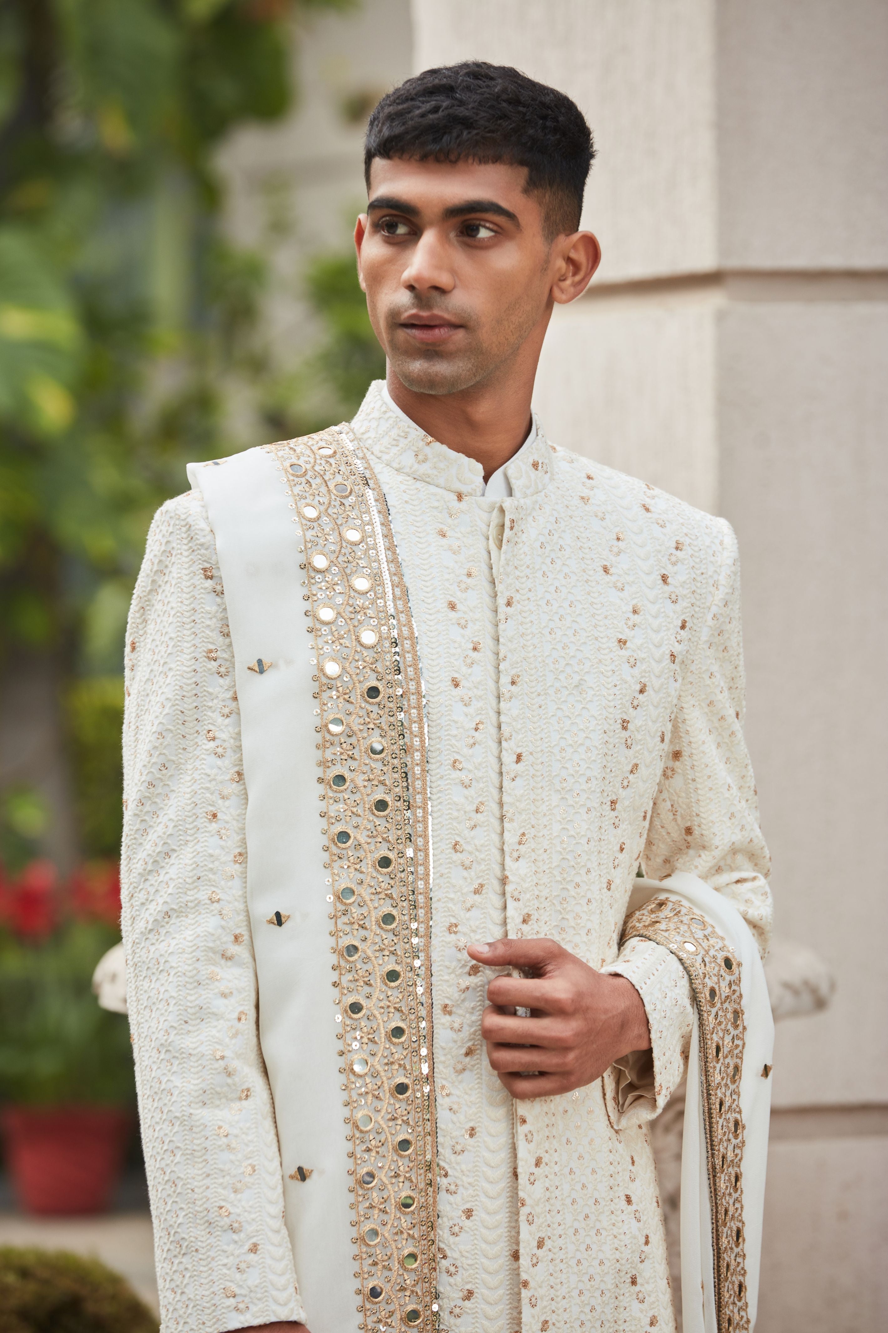 Rudra - Chikankari Achkan Jacket Set-Bohame-XS-5'-5'4"-Off White-Urbanheer