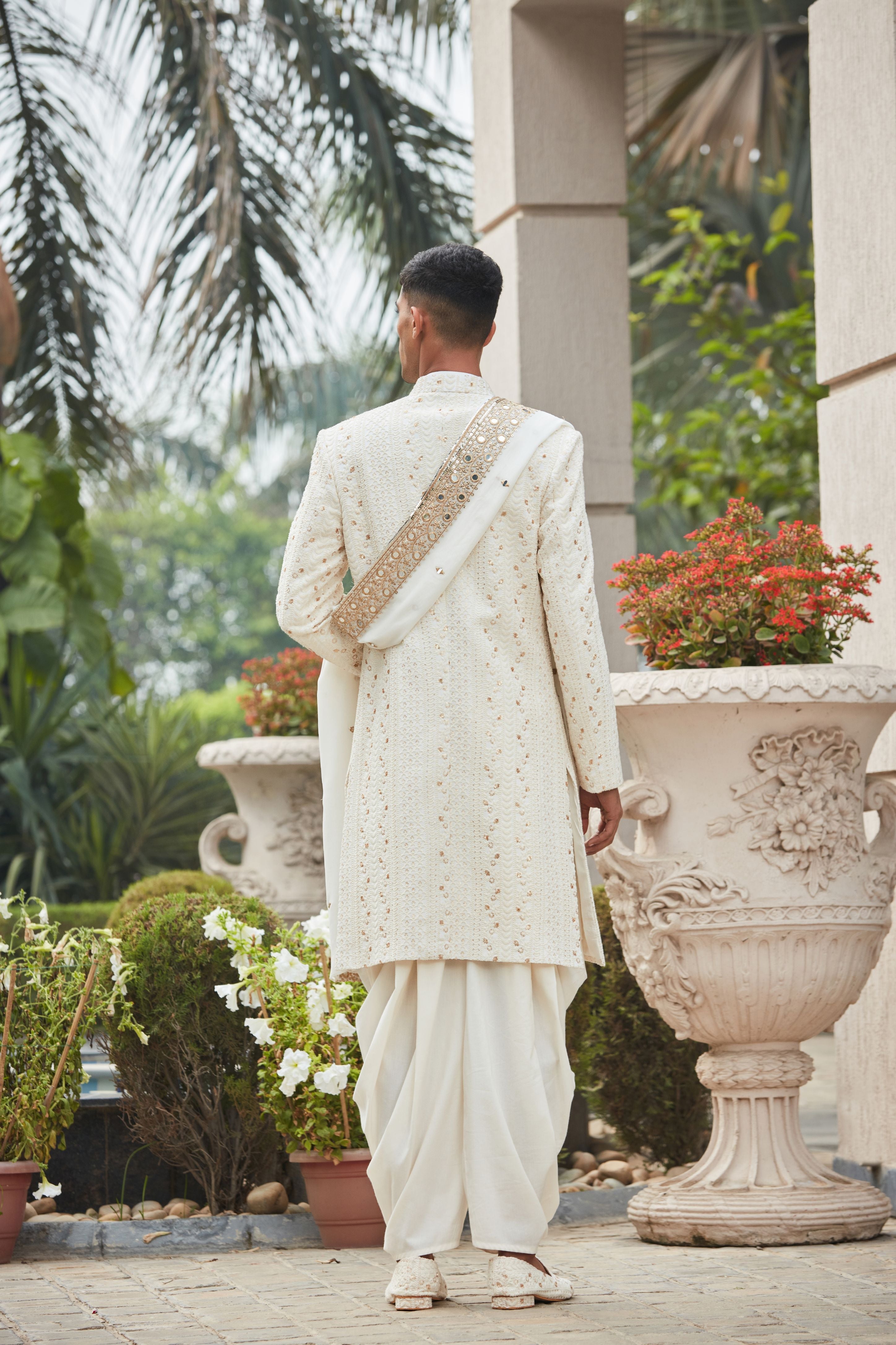 Rudra - Chikankari Achkan Jacket Set-Bohame-XS-5'-5'4"-Off White-Urbanheer