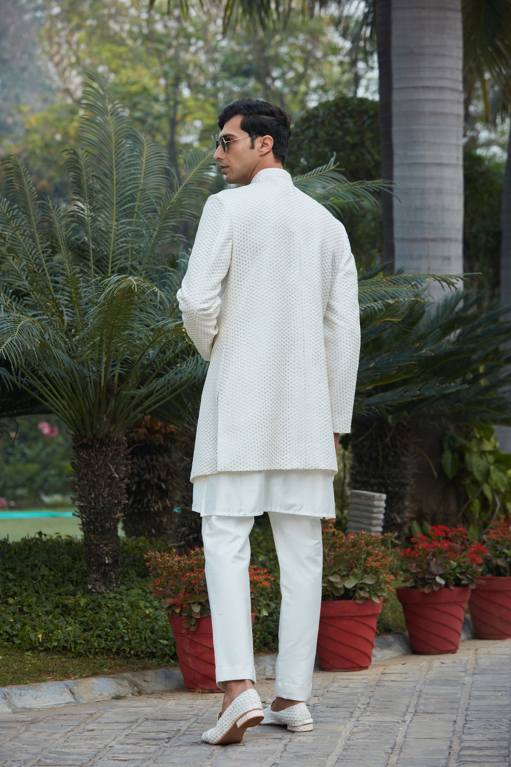 Raksa - Chikankari Achkan Jacket Set-Bohame-XS-5'-5'4"-Off White-Urbanheer