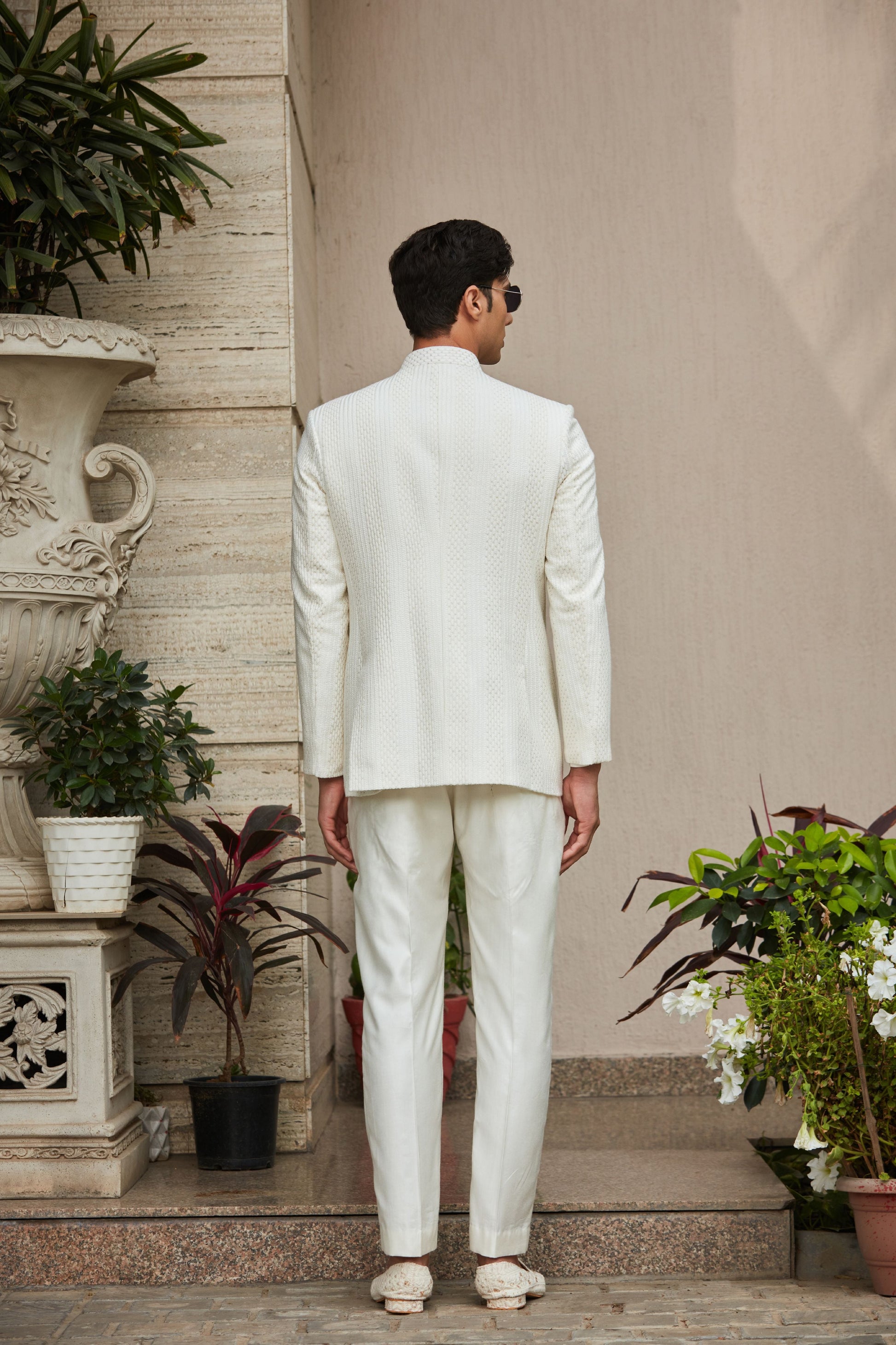 Parvana - Off White Chikankari Bandhgala Jacket Set-Bandgala-Bohame-XS-5'-5'4"-Off White-Urbanheer