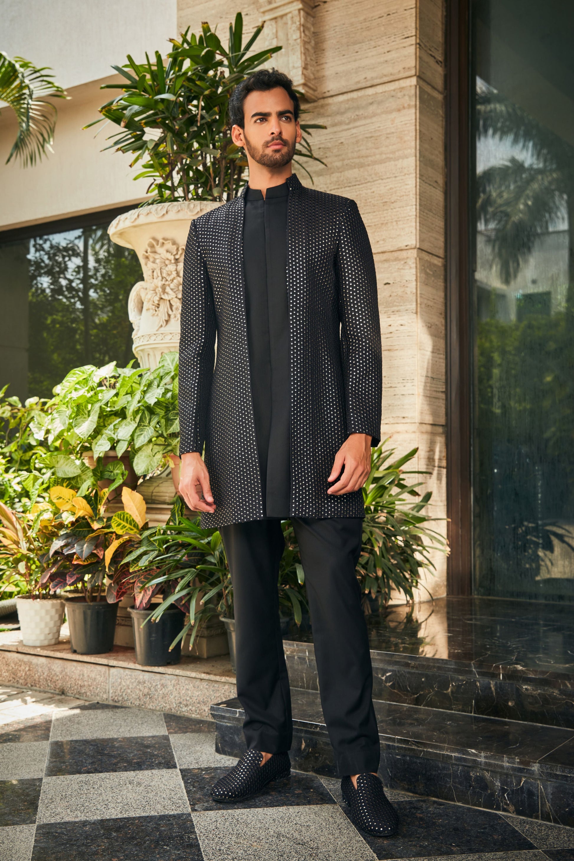 Mrig- Black Indo-Western Chikankari Jacket Set-Bohame-XS-5'-5'4"-Black-Urbanheer