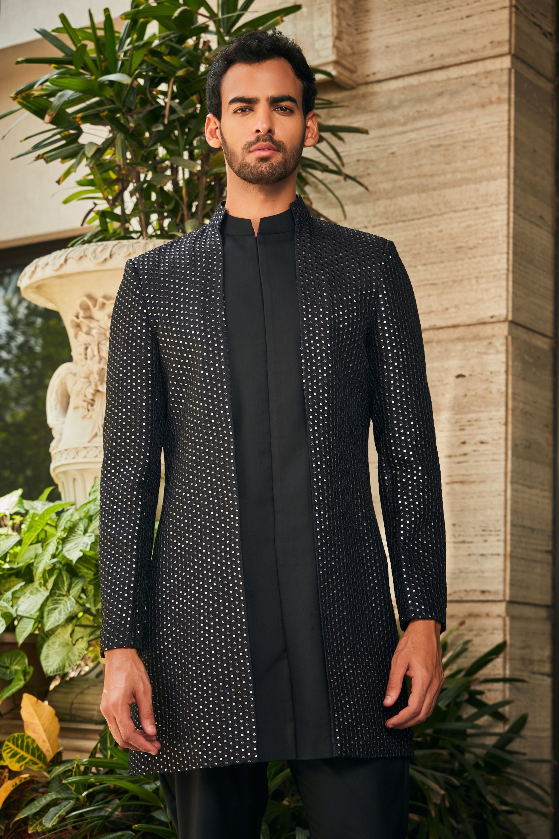 Mrig- Black Indo-Western Chikankari Jacket Set-Bohame-XS-5'-5'4"-Black-Urbanheer