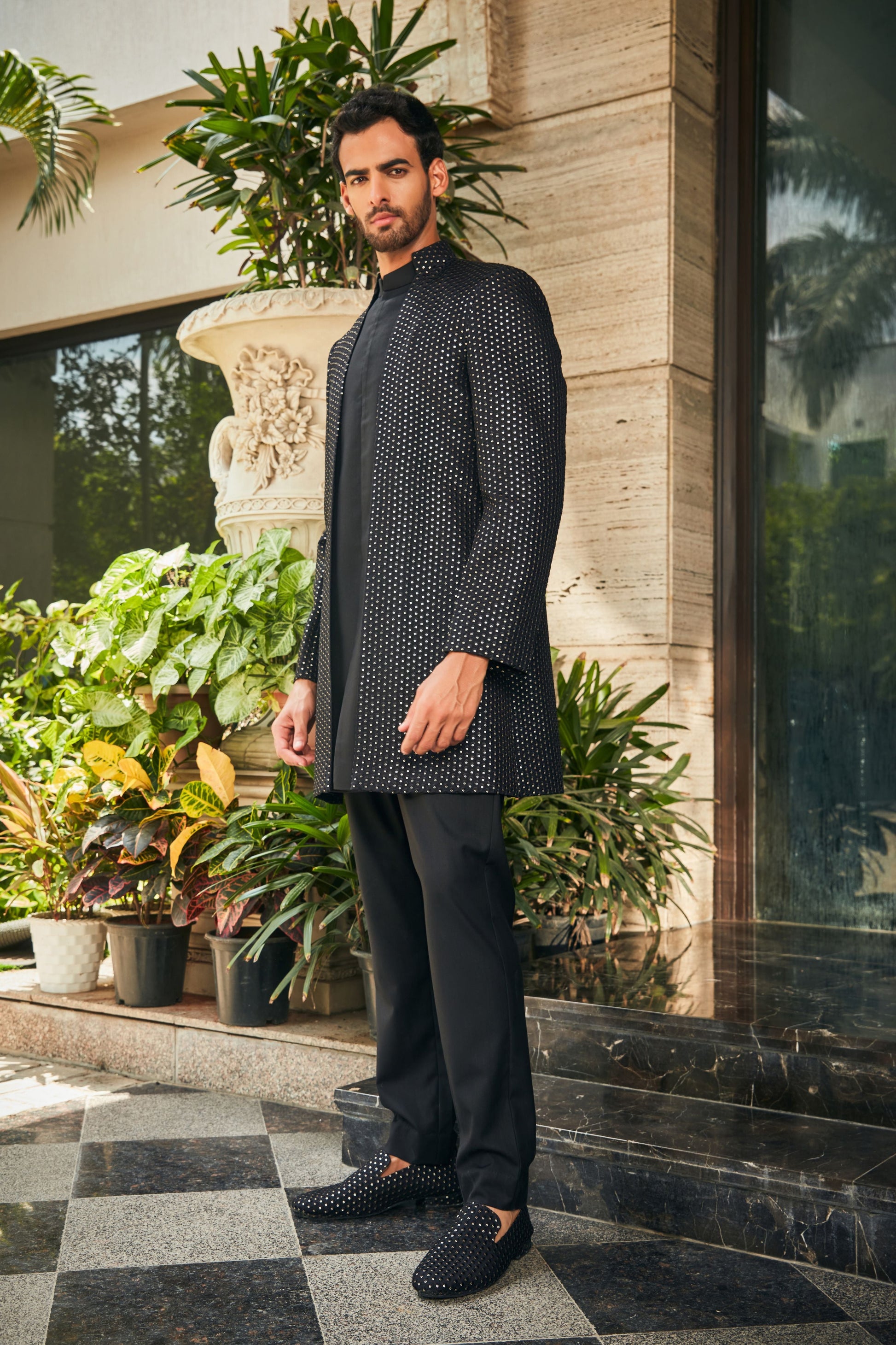 Mrig- Black Indo-Western Chikankari Jacket Set-Bohame-XS-5'-5'4"-Black-Urbanheer