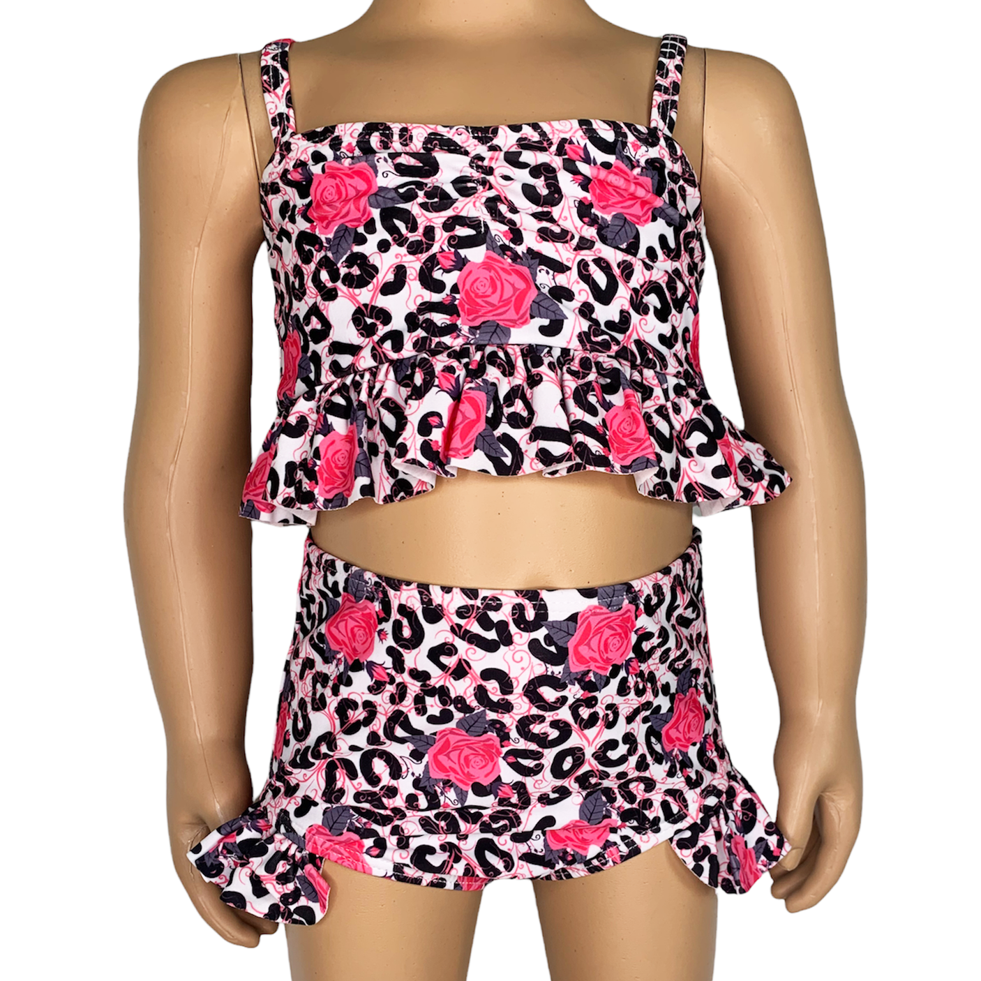 AL Limited Girls 2 piece Leopard Rose Tankini Swimsuit Bathing Suit