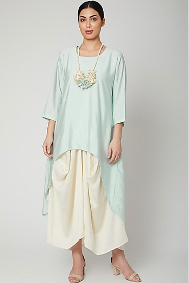 Dream- Mint Green & Off White Indo-Western Cowl Dress-Bohame-Urbanheer