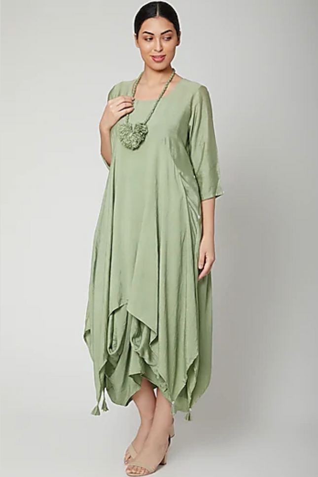 Nadia - Light Green Cowl Dress With Neck Piece-Bohame-Urbanheer