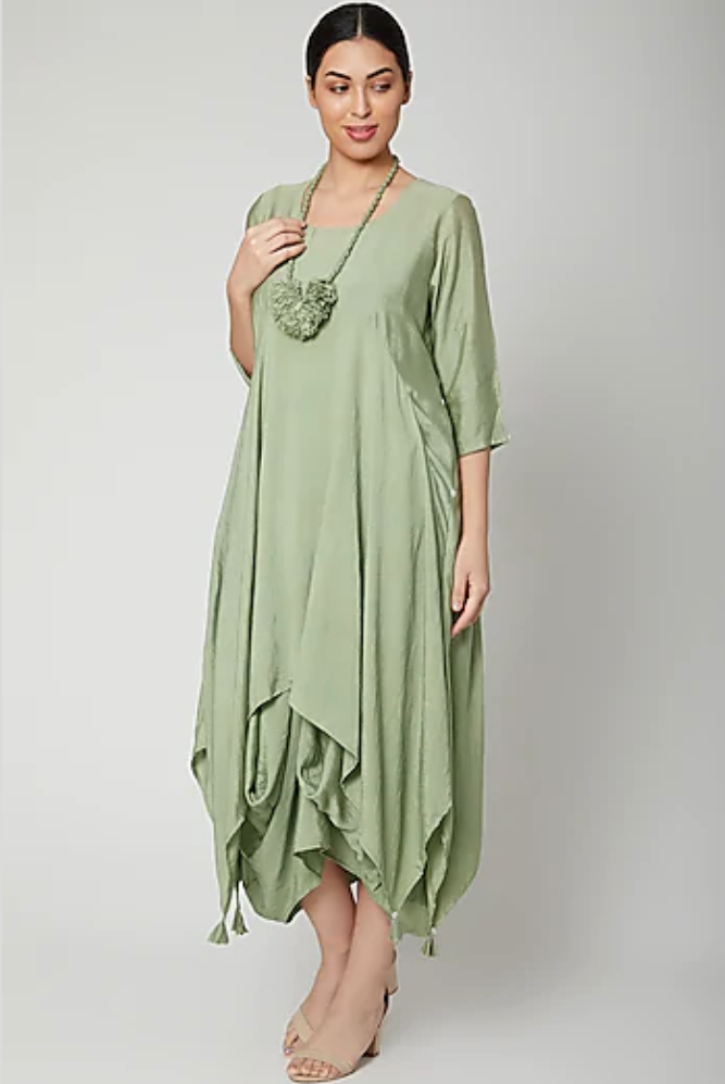 Nadia - Light Green Cowl Dress With Neck Piece-Dress-Bohame-XS-Urbanheer