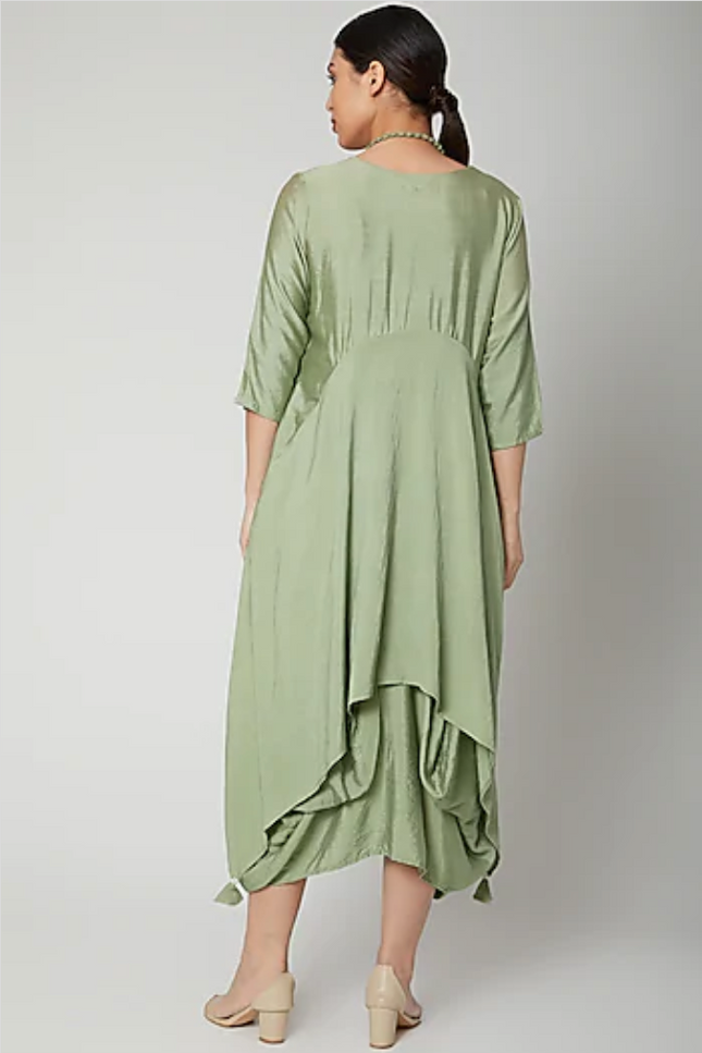 Nadia - Light Green Cowl Dress With Neck Piece-Dress-Bohame-Urbanheer