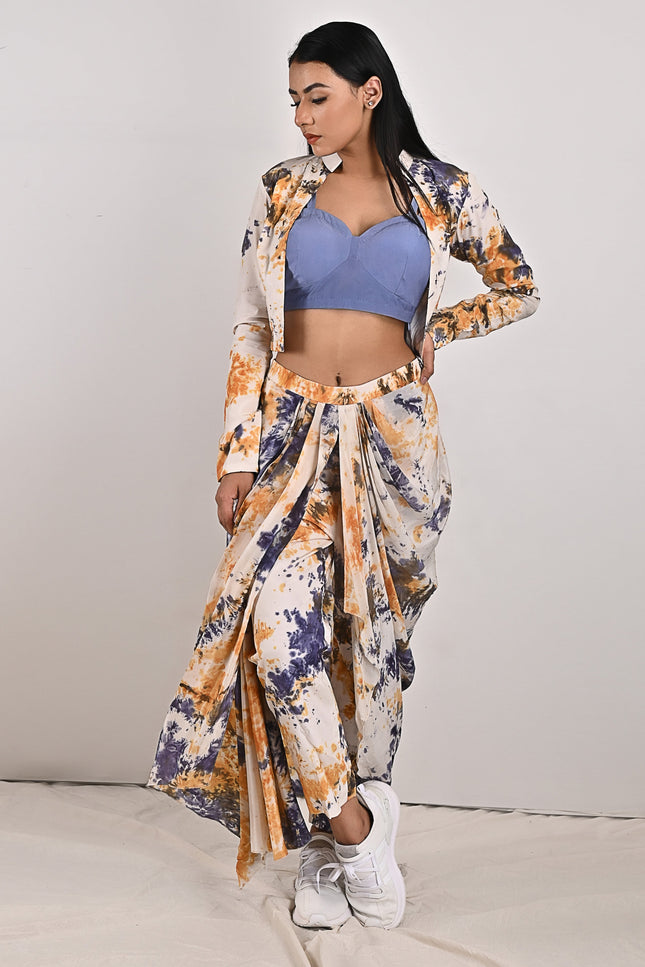 Jemina -Tie & Dye Concept Saree With Jacket-Concept Sari-Bohame-Urbanheer