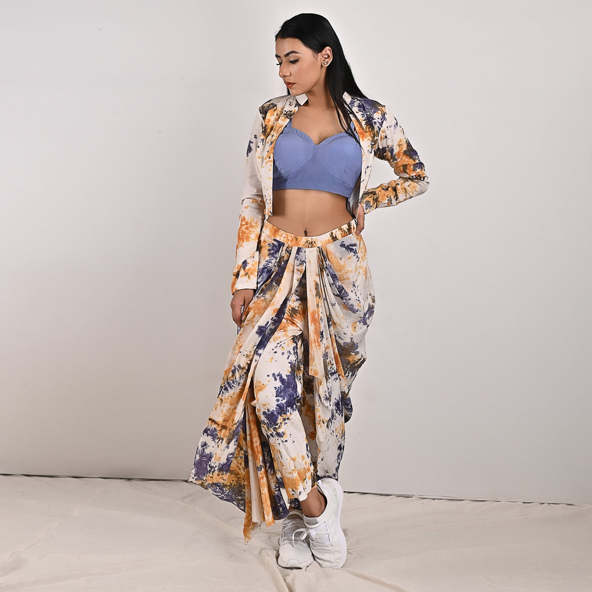 Jemina -Tie & Dye Concept Saree With Jacket-Concept Sari-Bohame-XS-Urbanheer