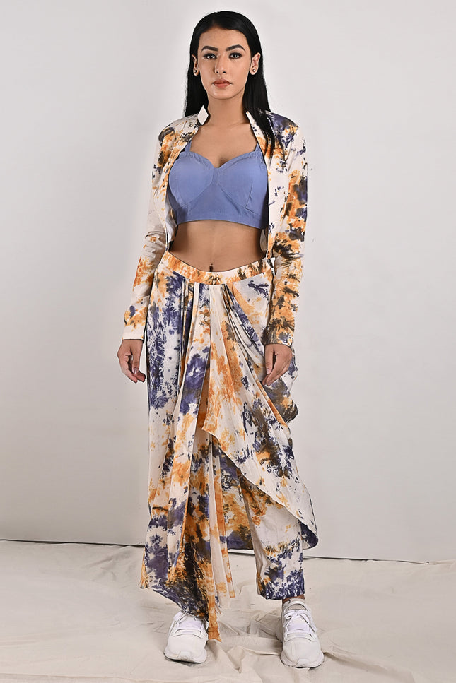 Jemina -Tie & Dye Concept Saree With Jacket-Concept Sari-Bohame-Urbanheer