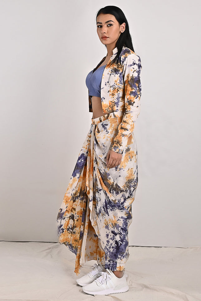 Jemina -Tie & Dye Concept Saree With Jacket-Bohame-Urbanheer