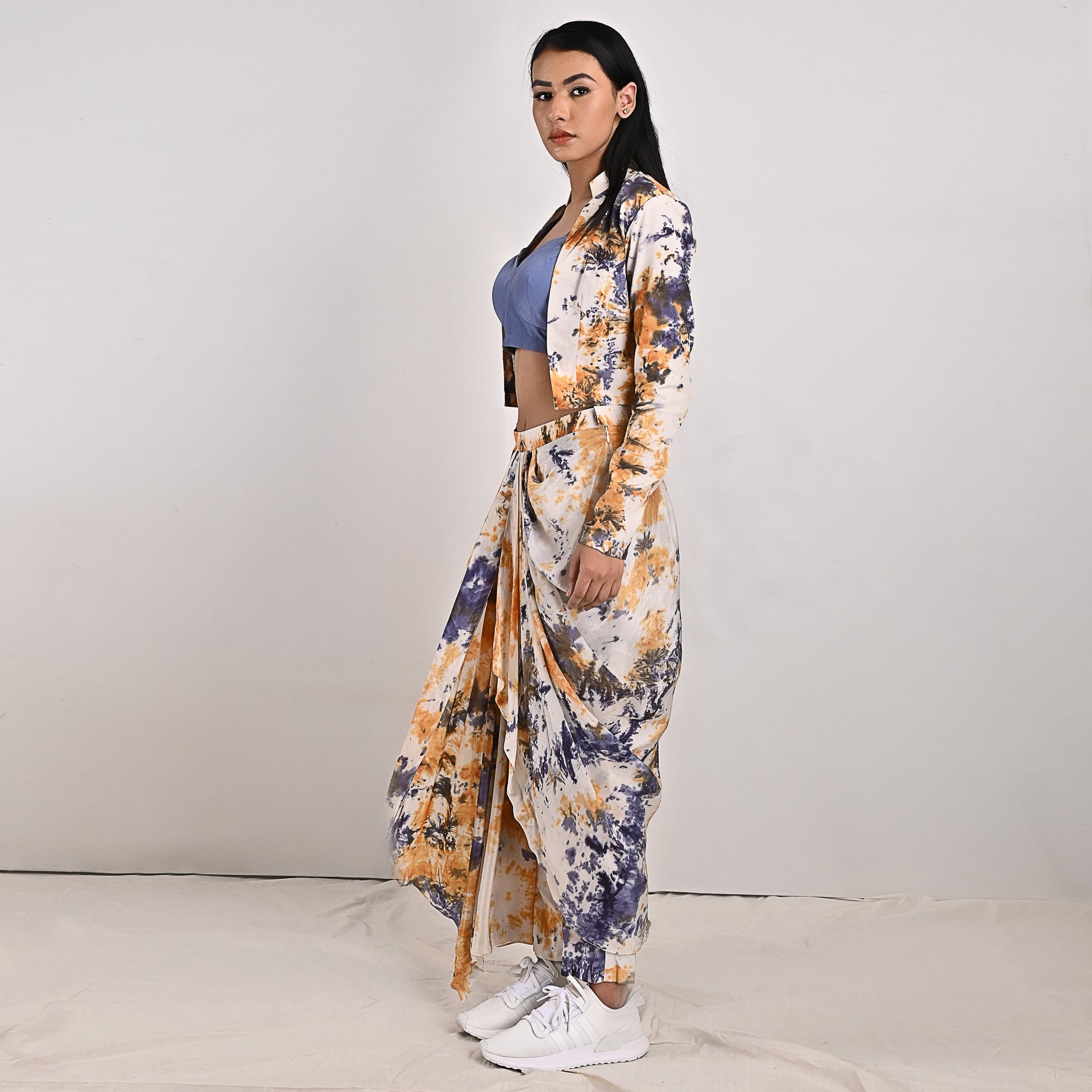 Jemina -Tie & Dye Concept Saree With Jacket-Concept Sari-Bohame-XS-Urbanheer