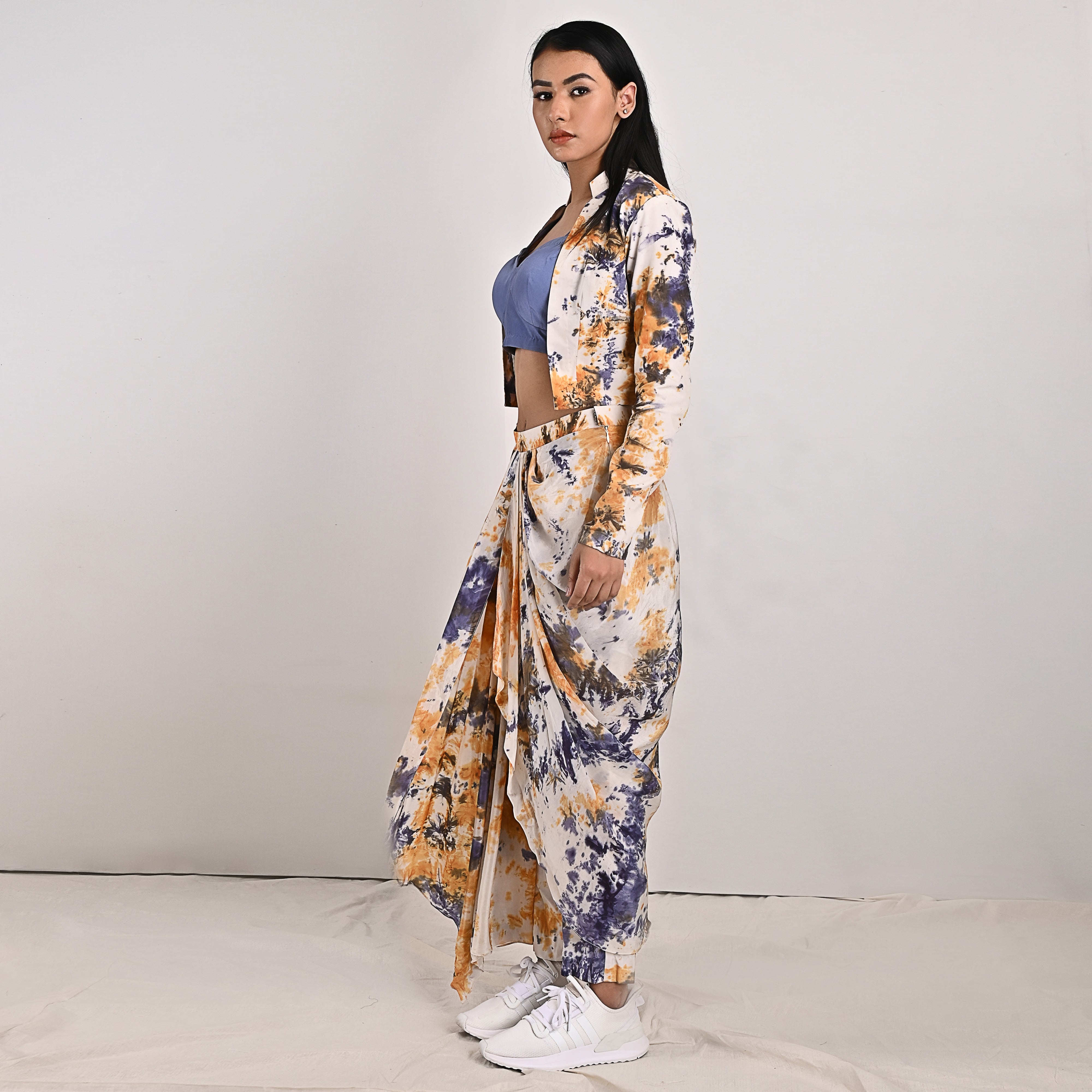Jemina -Tie & Dye Concept Saree With Jacket-Concept Sari-Bohame-XS-Urbanheer
