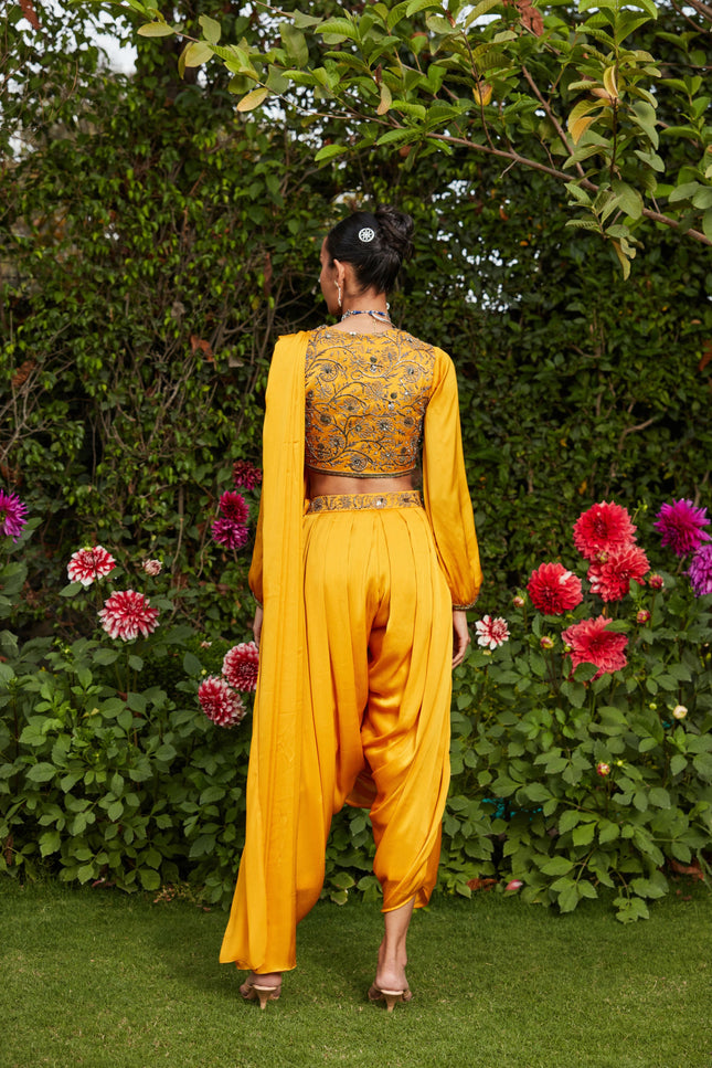 Anisa- Mustard Embroidered Concept Saree-Concept Sari-Bohame-XS-4'8"-5'2"-Mustard-Urbanheer