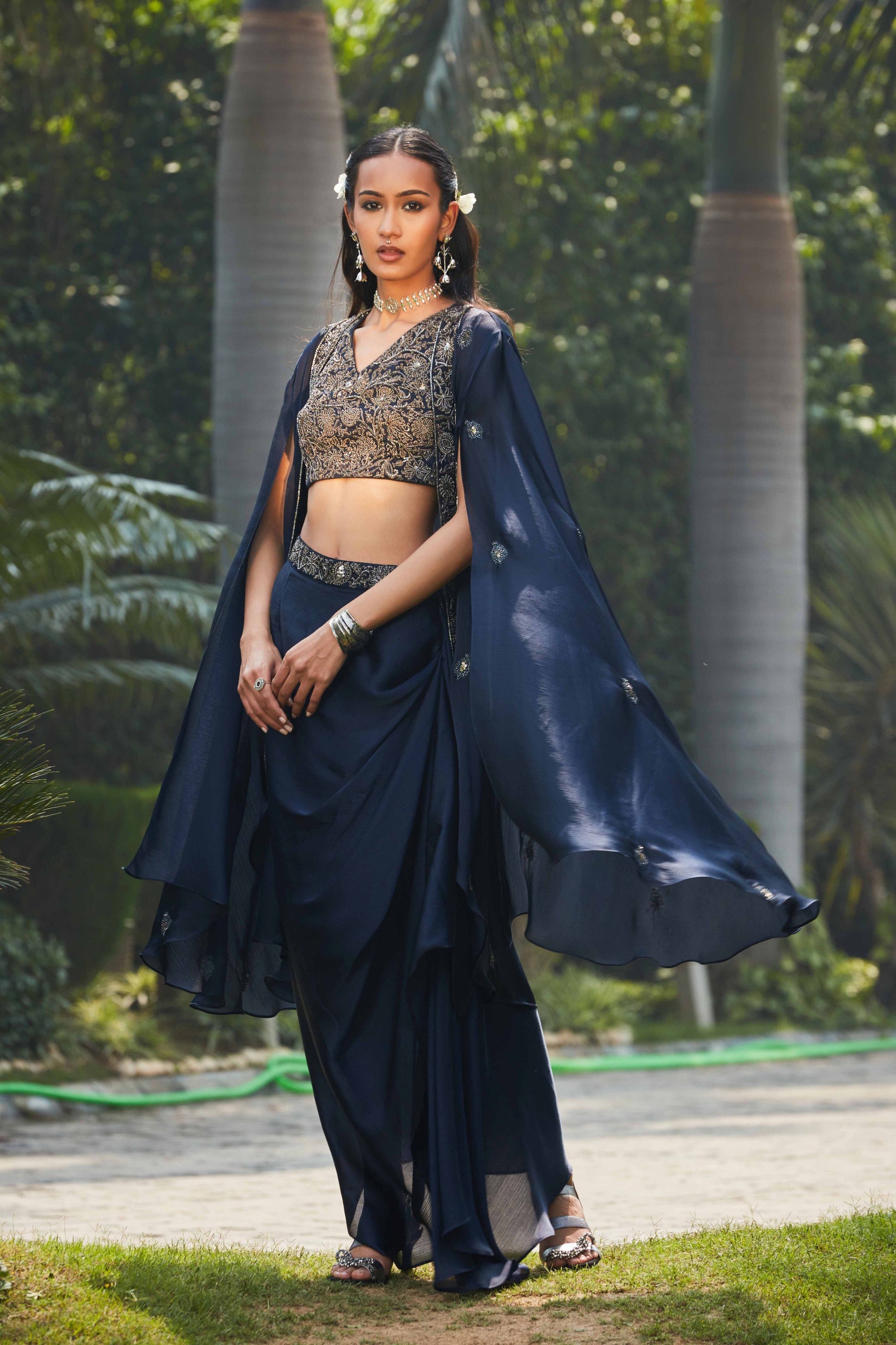 Nermin- Co-Ord Set-Bohame-XS-4'8"-5'2"-Navy Blue-Urbanheer