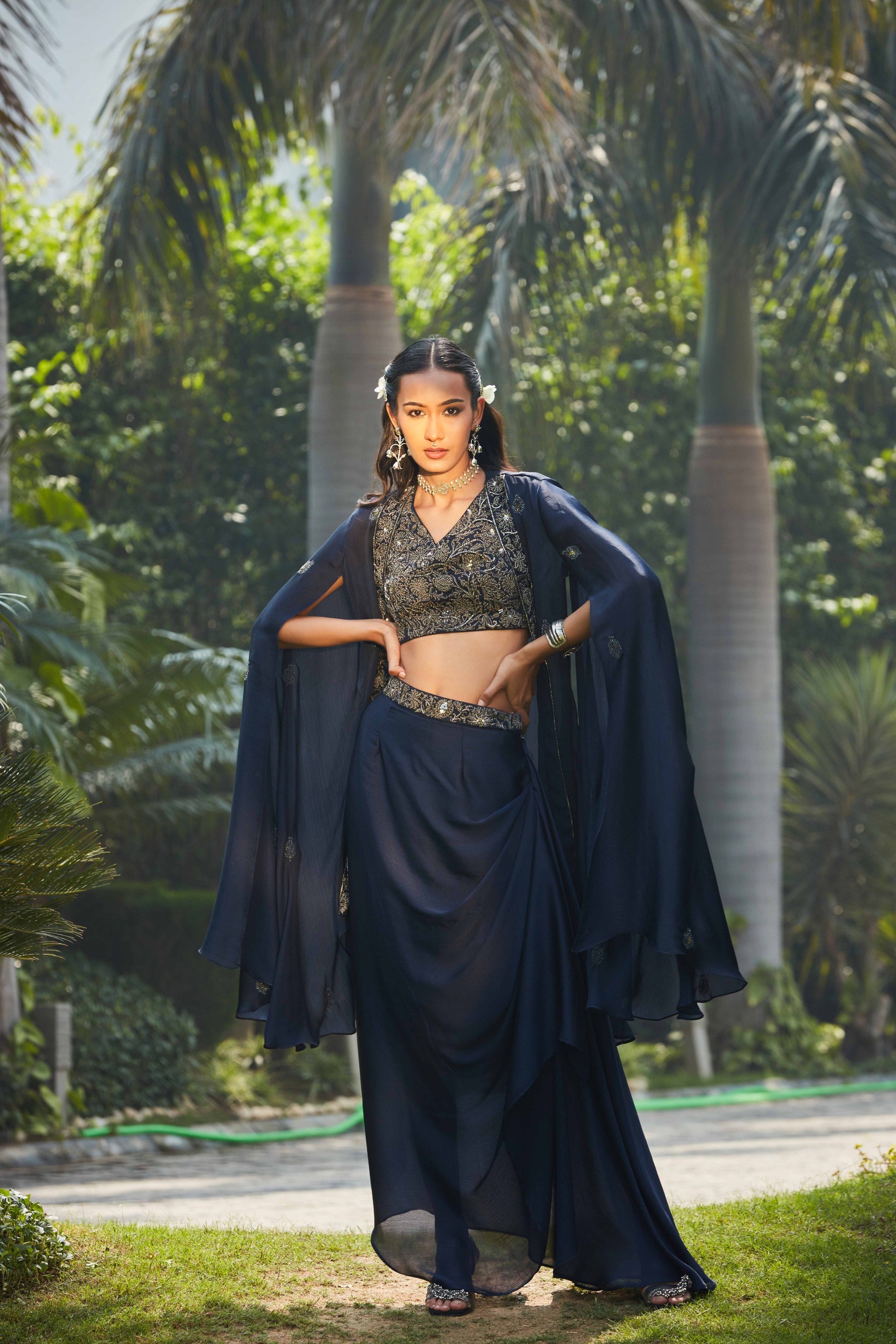 Nermin- Co-Ord Set-Bohame-XS-4'8"-5'2"-Navy Blue-Urbanheer