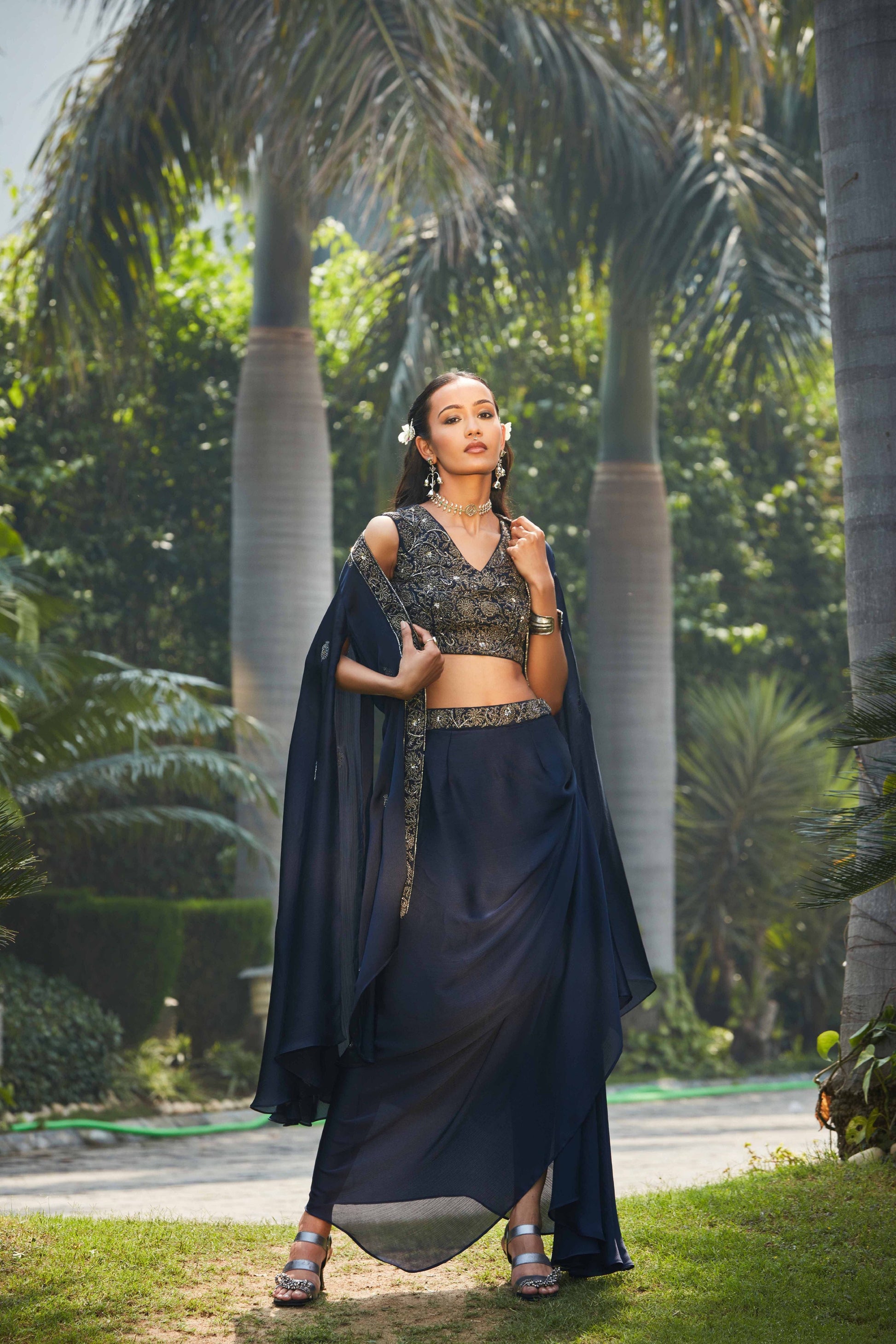 Nermin- Co-Ord Set-Bohame-XS-4'8"-5'2"-Navy Blue-Urbanheer