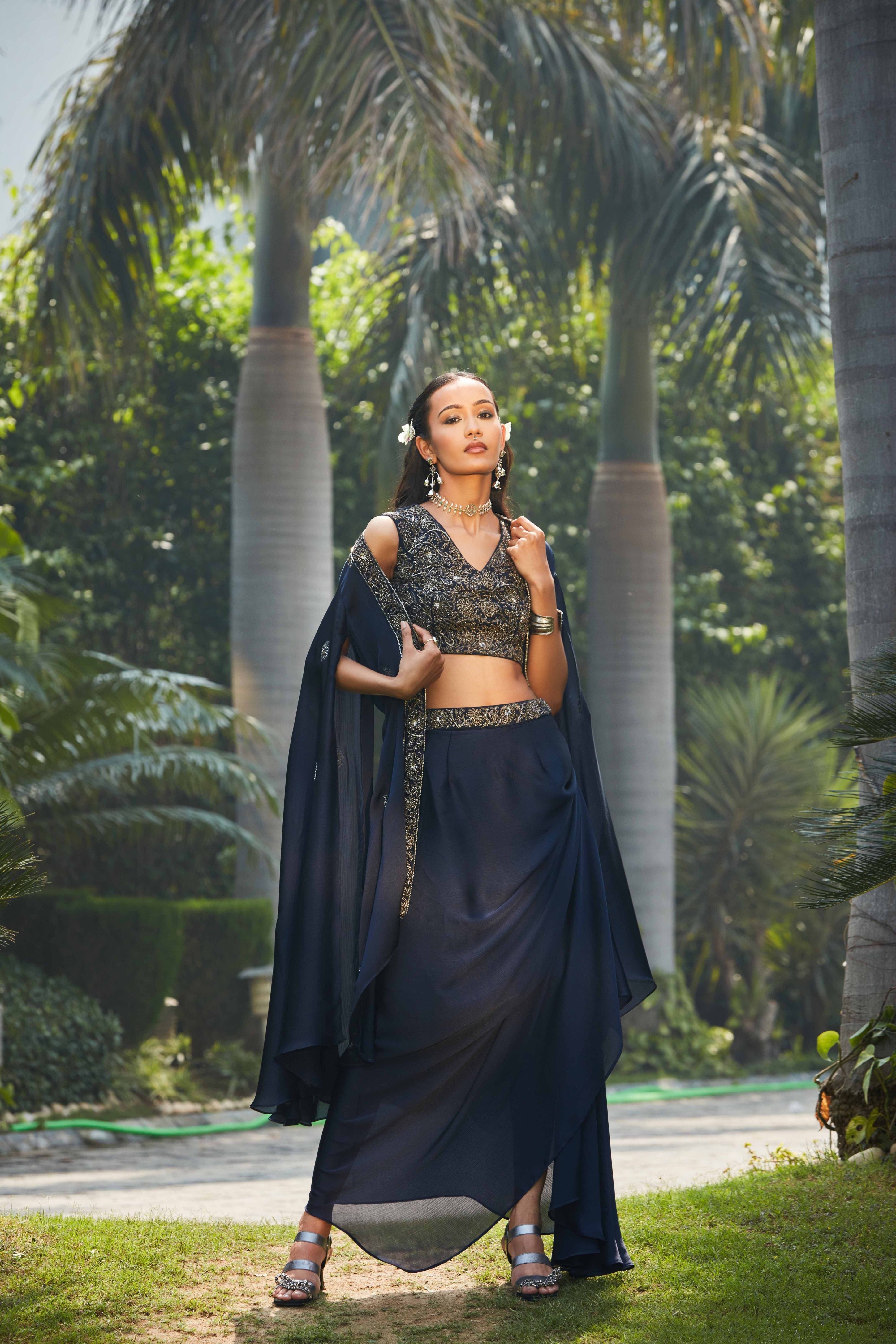 Nermin- Co-Ord Set-Bohame-XS-4'8"-5'2"-Navy Blue-Urbanheer