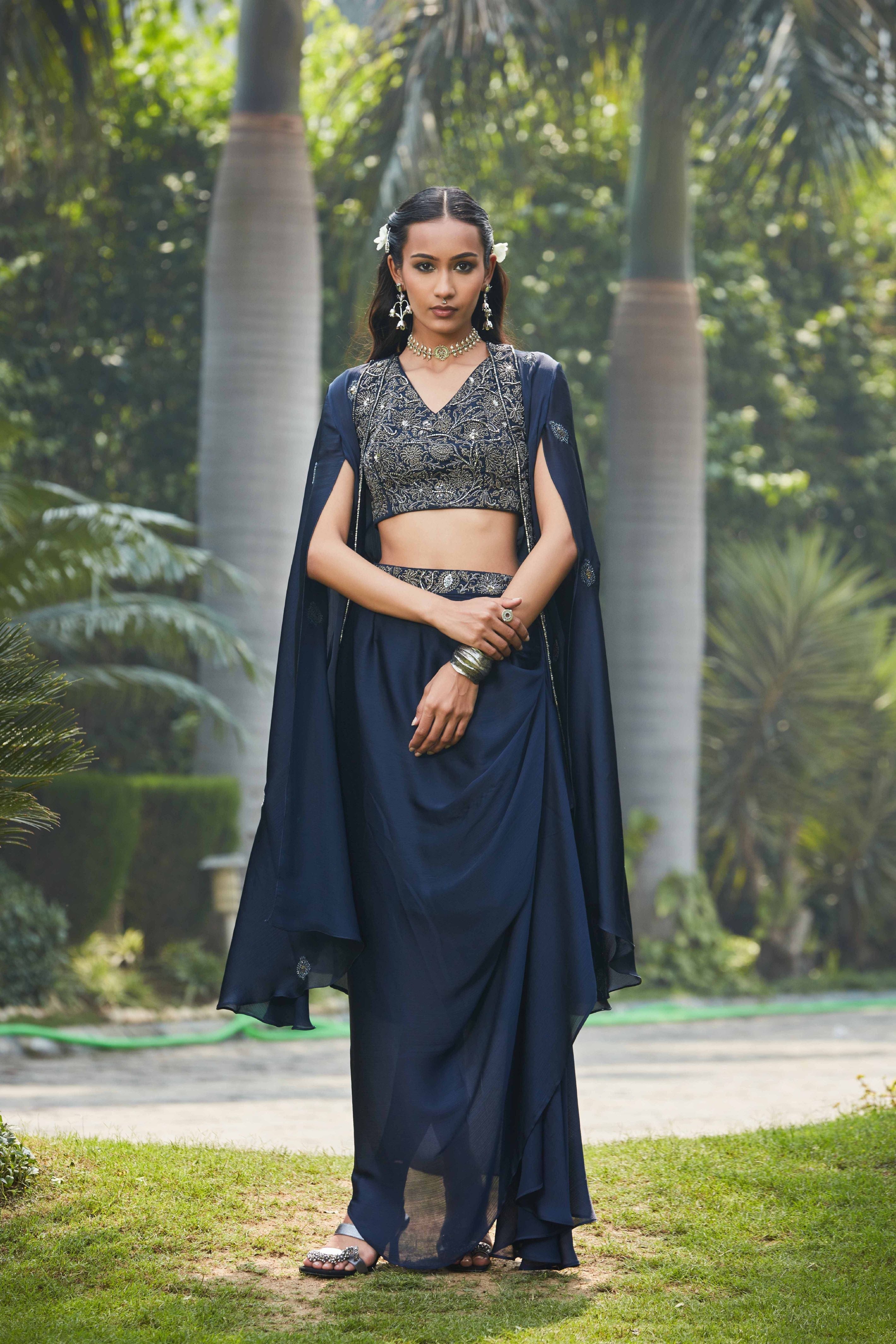 Nermin- Co-Ord Set-Bohame-XS-4'8"-5'2"-Navy Blue-Urbanheer