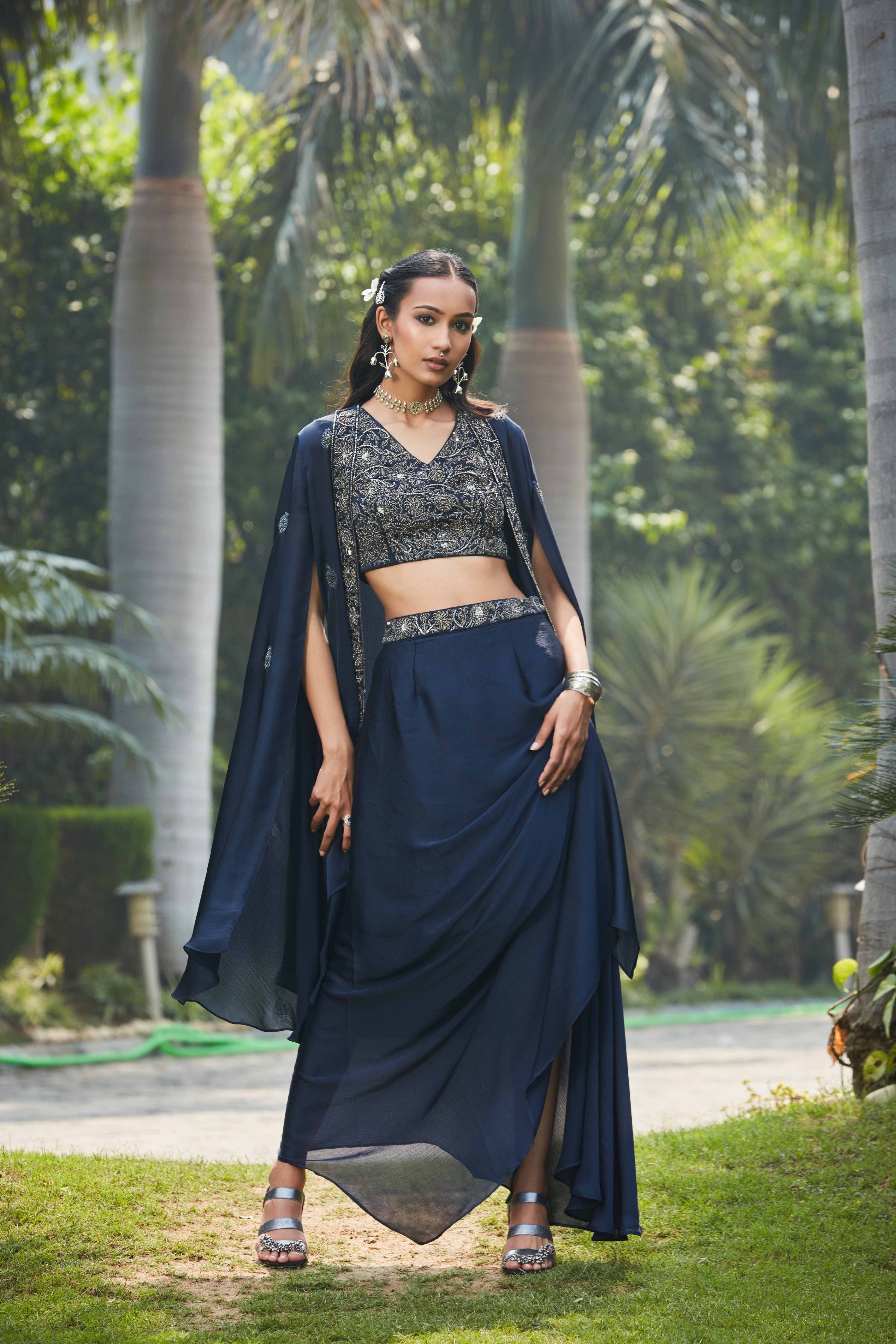 Nermin- Co-Ord Set-Bohame-XS-4'8"-5'2"-Navy Blue-Urbanheer