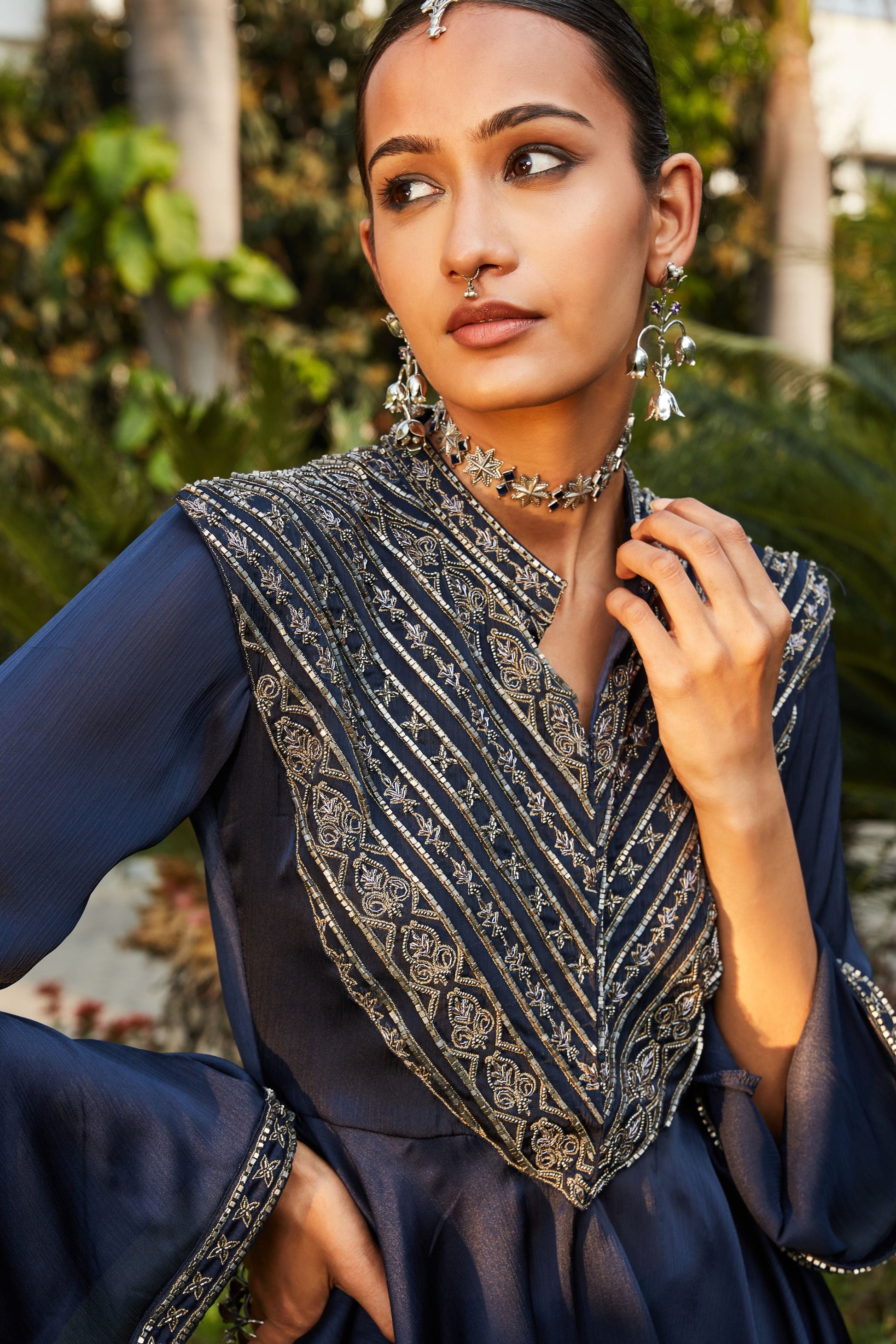 Zahrah- Co-Ord Set-Bohame-XS-4'8"-5'2"-Navy Blue-Urbanheer