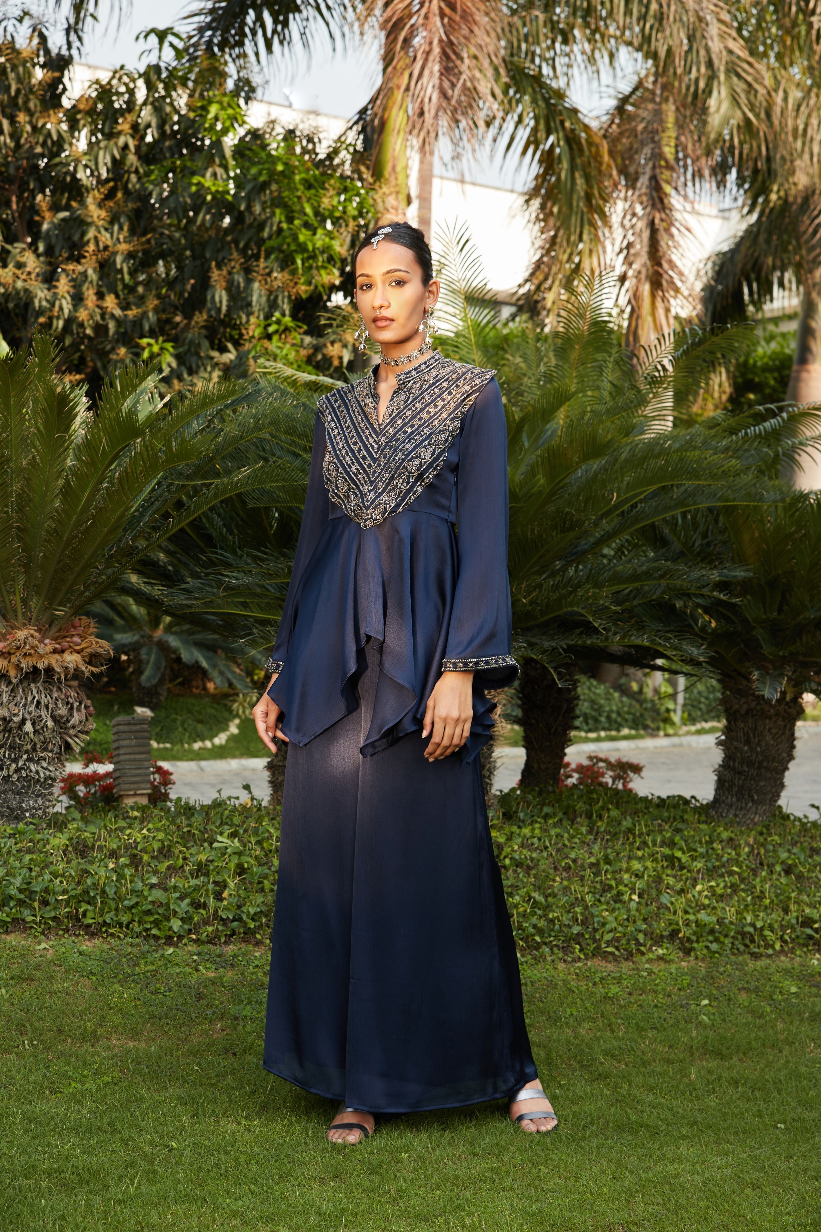 Zahrah- Co-Ord Set-Bohame-XS-4'8"-5'2"-Navy Blue-Urbanheer