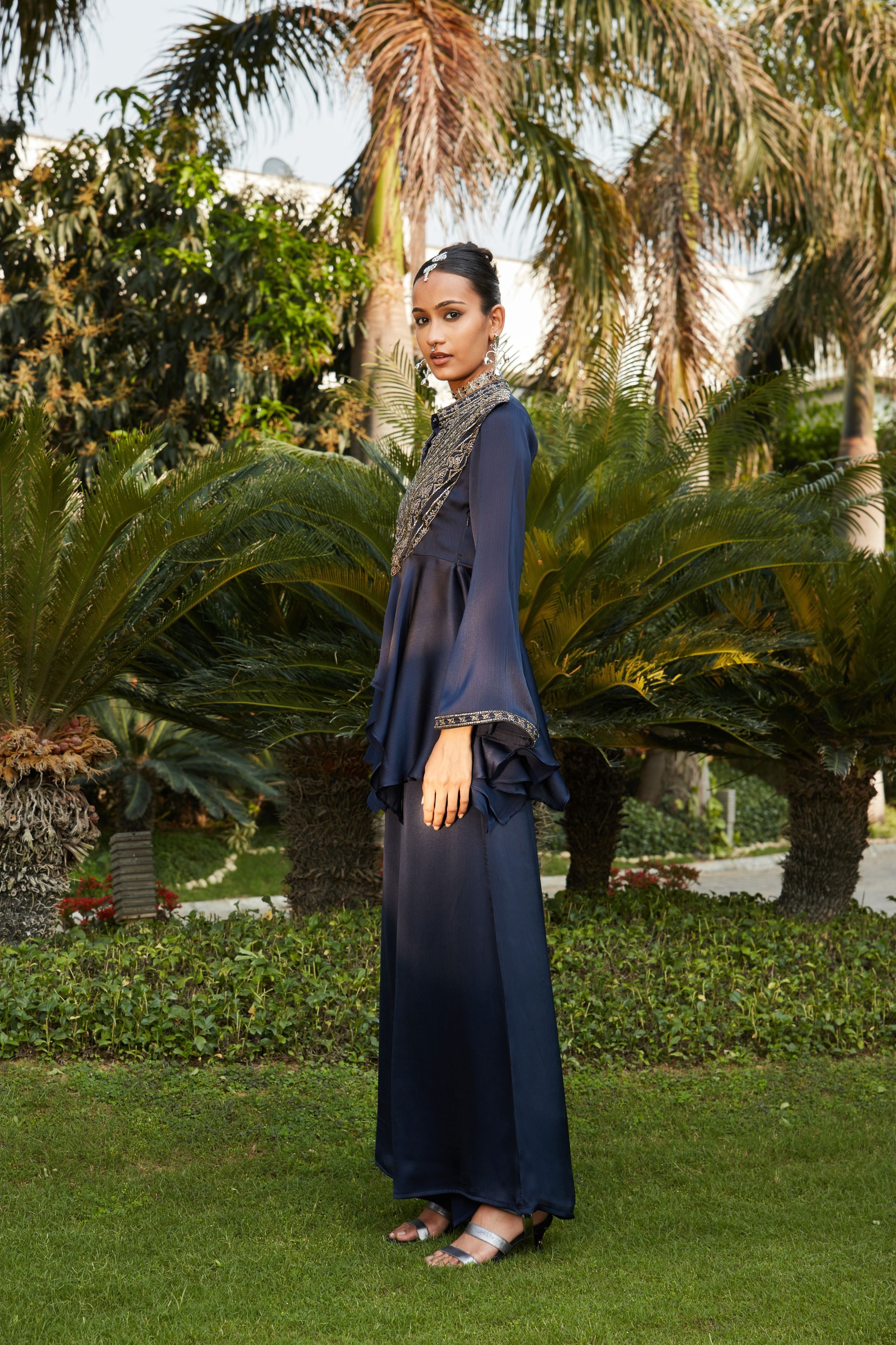 Zahrah- Co-Ord Set-Bohame-XS-4'8"-5'2"-Navy Blue-Urbanheer