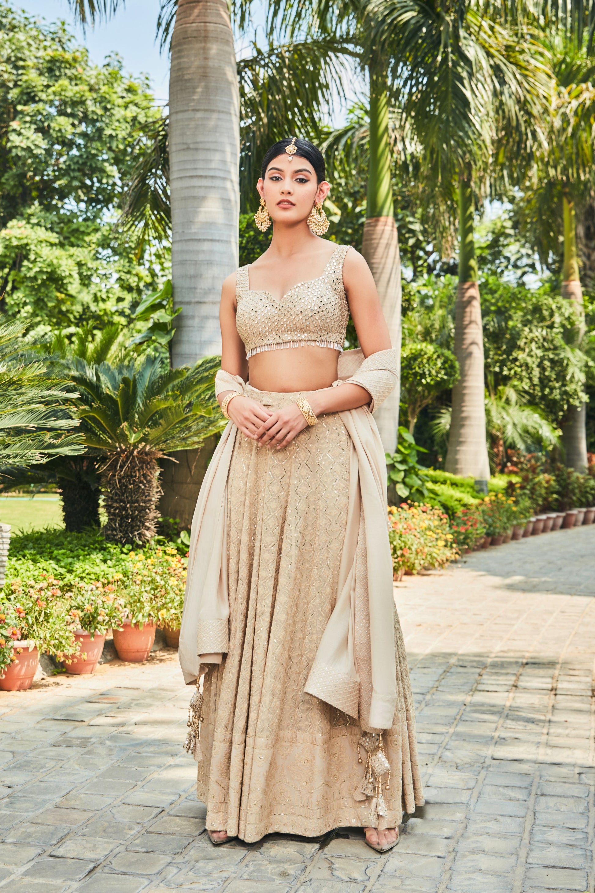 Myra- Beige Embroidered Chikankari Lehenga Set-Lehenga Set-Bohame-XS-4'8"-5'2"-Beige-Urbanheer