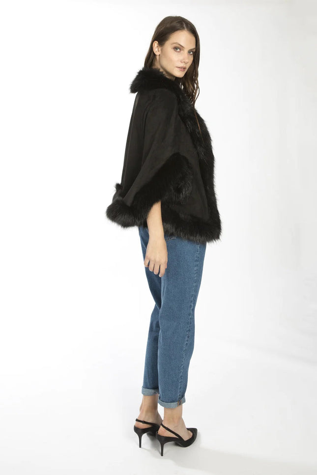 Black Faux Fur Suede Cape Jacket-Jackets & Blazers-Buy Me Fur Ltd-One Size-Black-Faux Suede-Urbanheer
