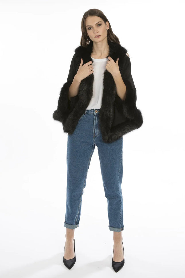 Black Faux Fur Suede Cape Jacket-Jackets & Blazers-Buy Me Fur Ltd-One Size-Black-Faux Suede-Urbanheer