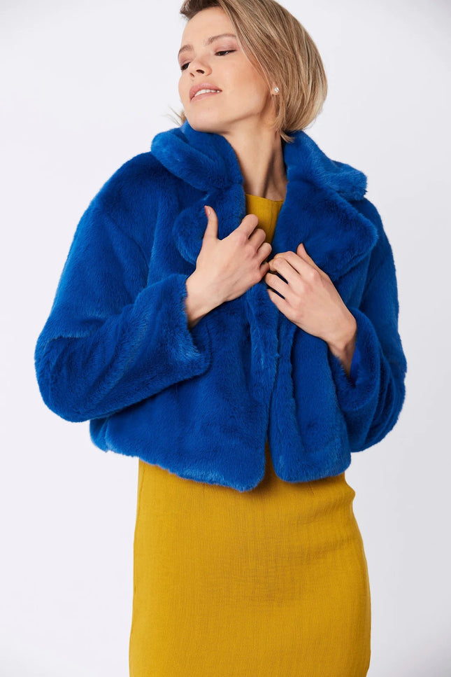Blue Faux Fur Cropped Coat-Faux Fur Coats-Buy Me Fur Ltd-L-XL-Urbanheer