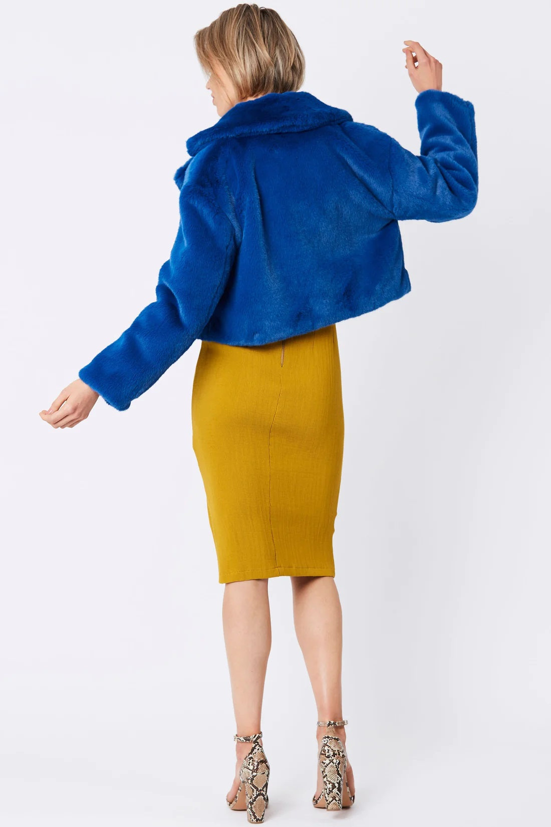 Blue Faux Fur Cropped Coat-Faux Fur Coats-Buy Me Fur Ltd-L-XL-Urbanheer