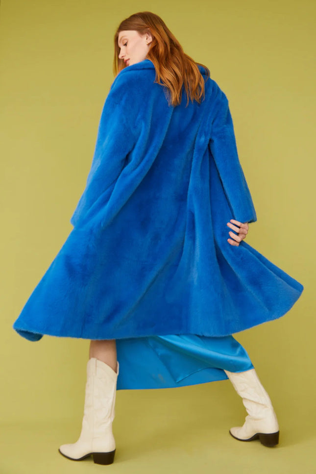 Blue Faux Fur Midi Duchess Coat-Faux Fur Coats-Buy Me Fur Ltd-Urbanheer