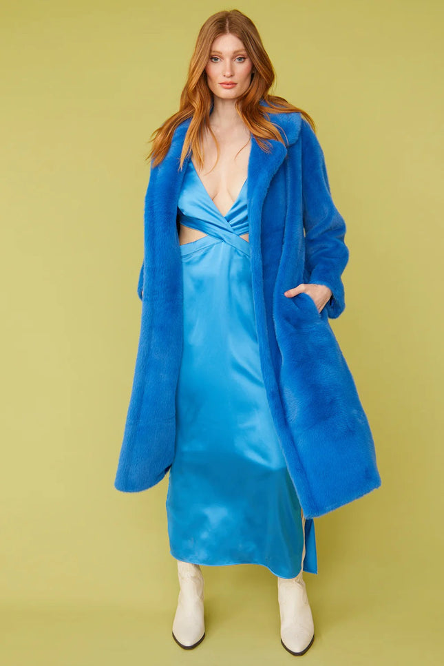 Blue Faux Fur Midi Duchess Coat-Faux Fur Coats-Buy Me Fur Ltd-S-M-Blue-Faux Fur-Urbanheer