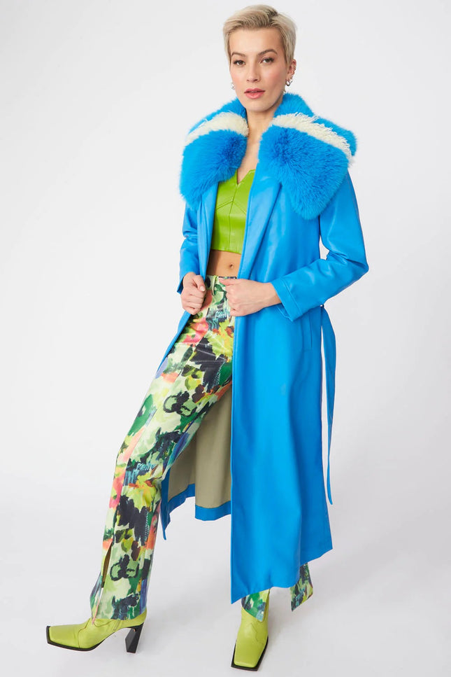 Blue Tencel Blend Eco Leather Trench Coat-Faux Leather Coats-Buy Me Fur Ltd-Urbanheer