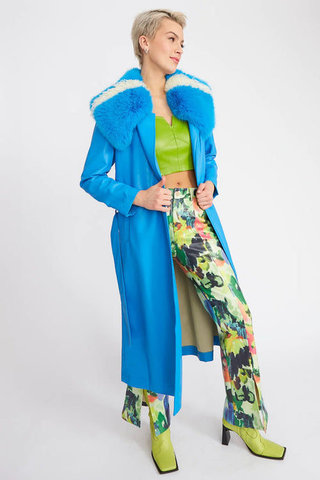 Blue Tencel Blend Eco Leather Trench Coat-0