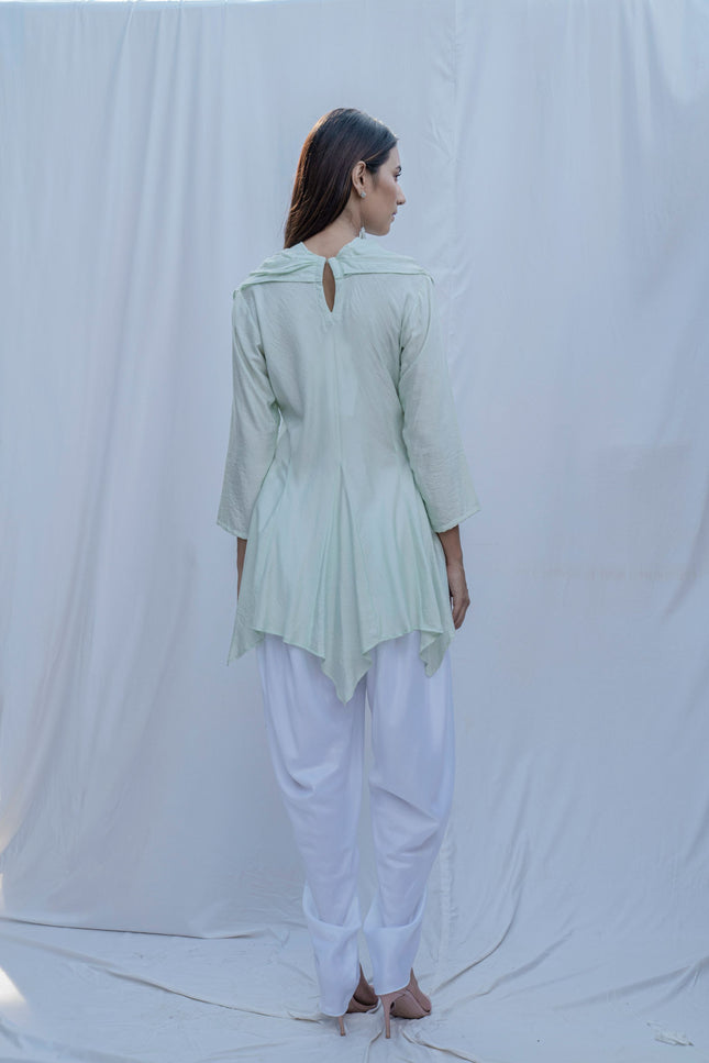 Dream Cowl Top In Mint Green And Tulip Dhoti In White - Set-Bohame-XS-Urbanheer