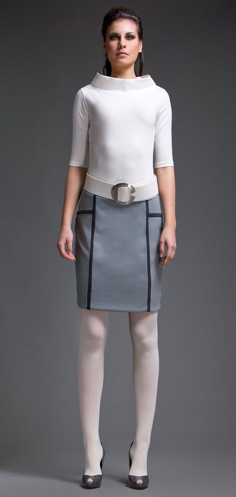 Fitted Stretch Jersey Top with Upright Collar-Conquista-36-Urbanheer