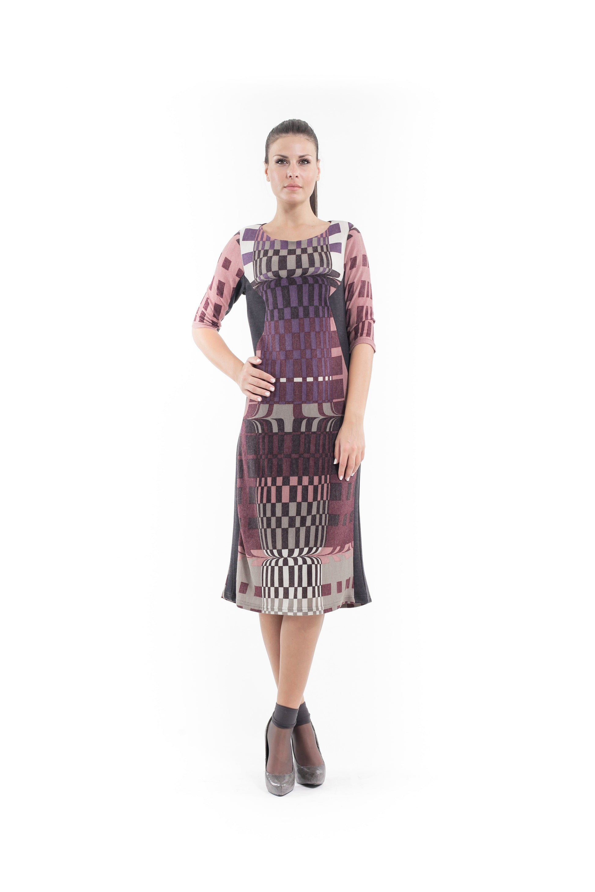 Geometric Pattern Sweater Dress-Conquista-36-Urbanheer