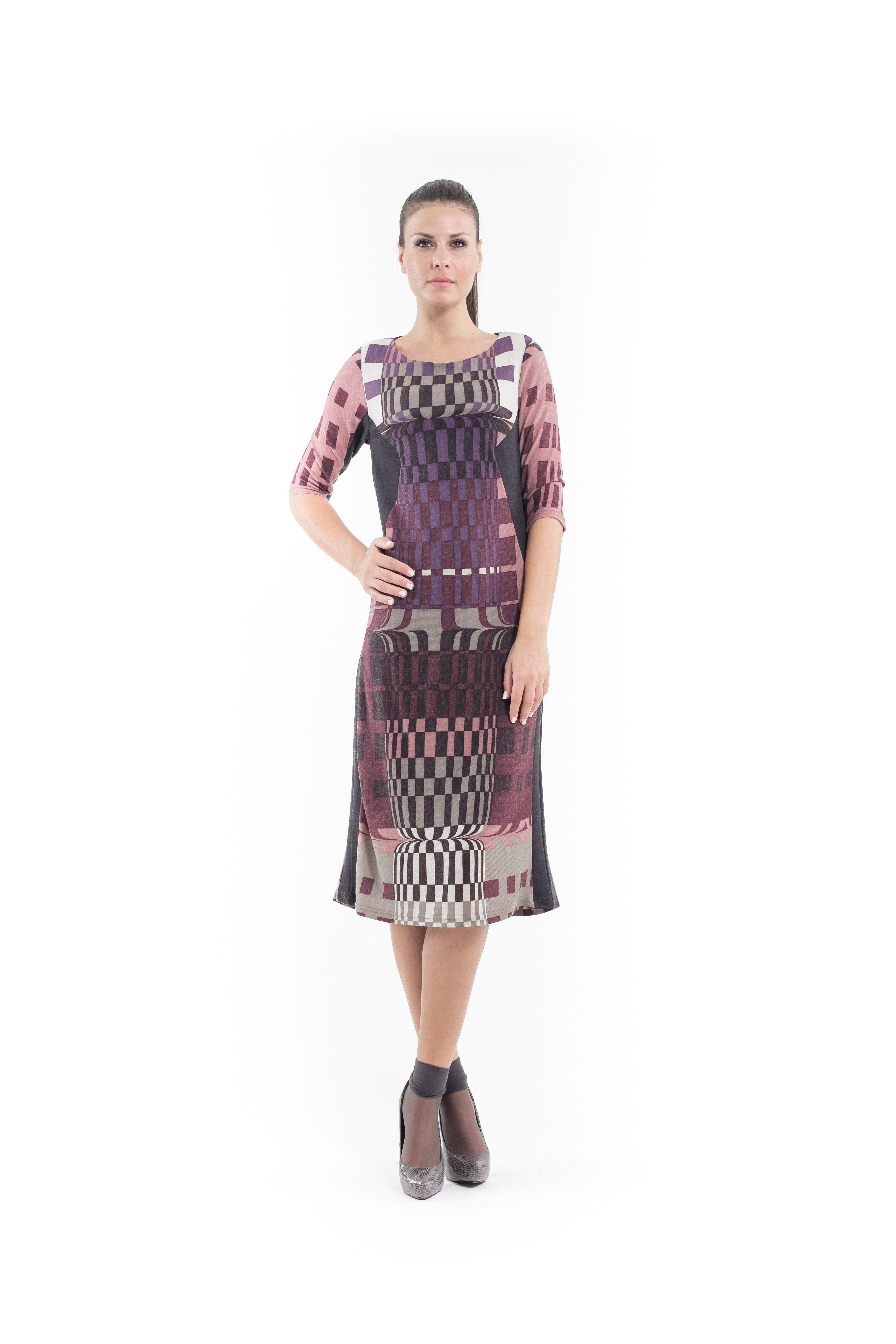 Geometric Pattern Sweater Dress-Conquista-36-Urbanheer