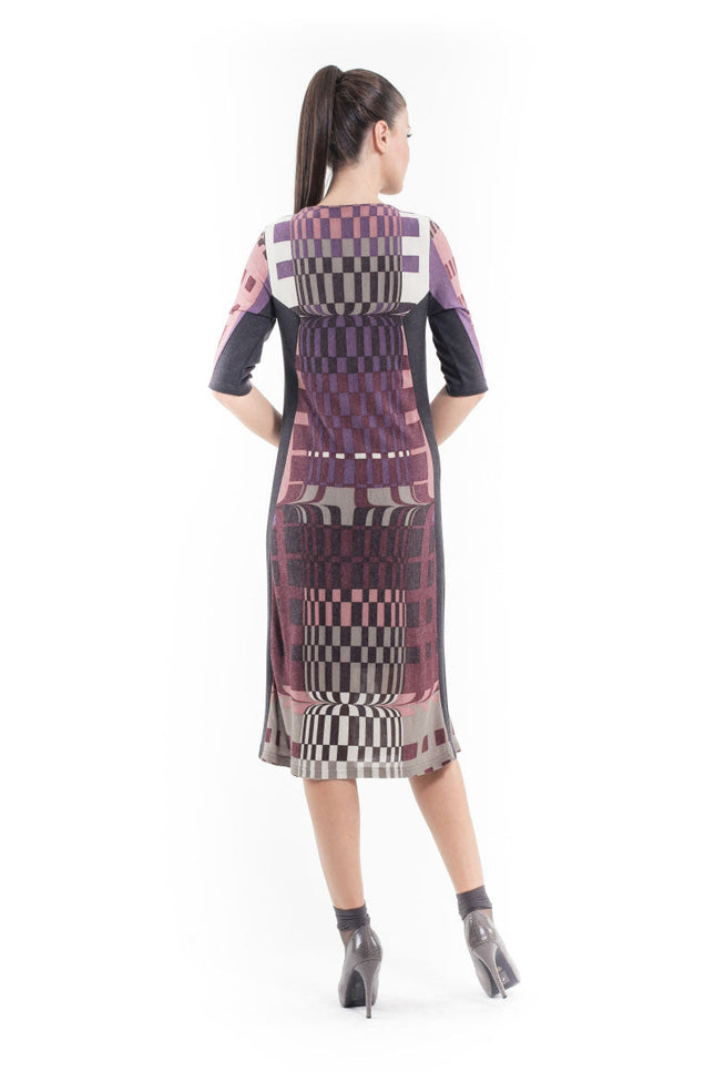 Geometric Pattern Sweater Dress-Conquista-36-Urbanheer