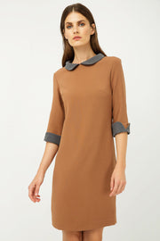 Straight Winter Dress With Contrast Peter Pan Collar-Conquista-46-Urbanheer