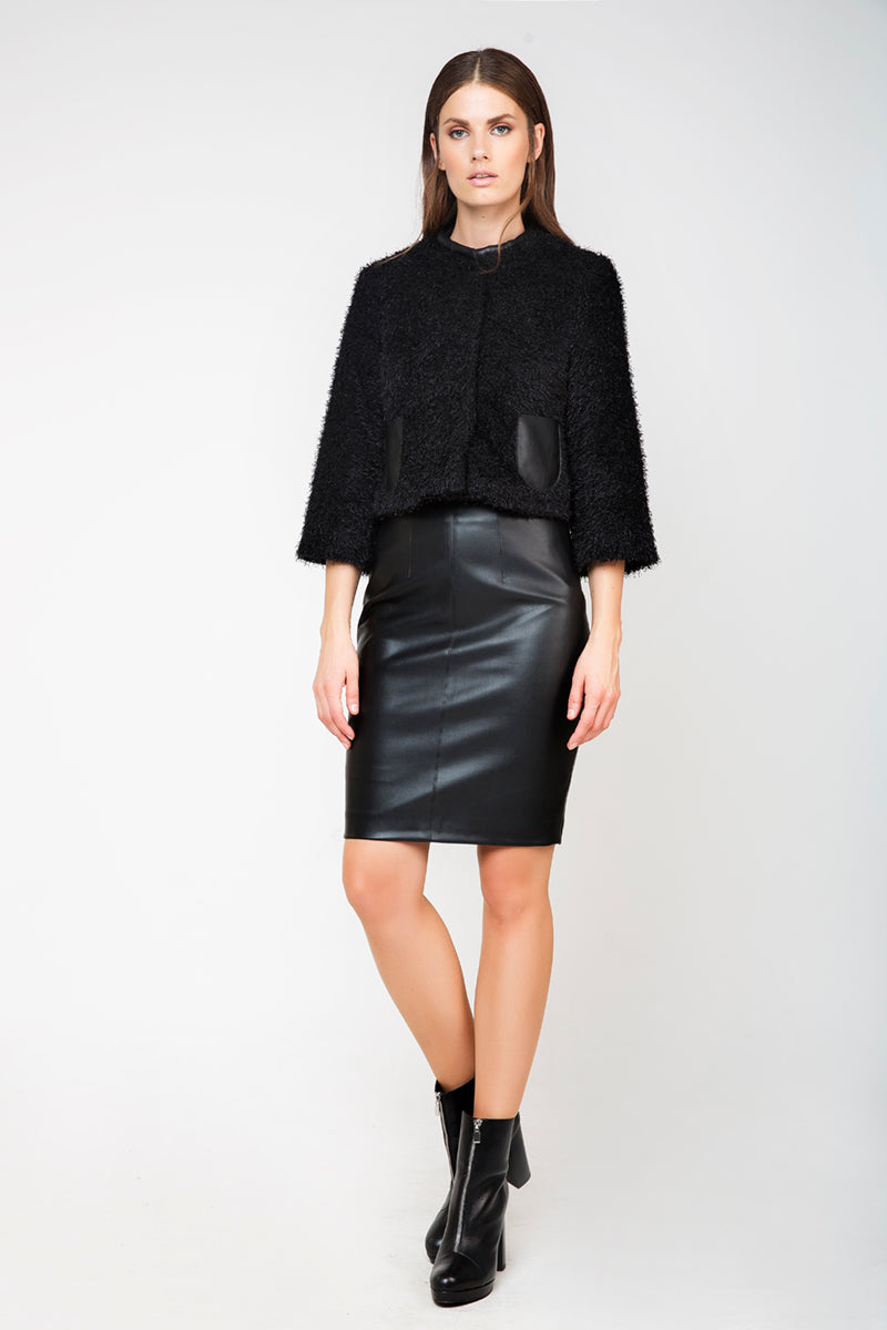 Bolero With Leather Look Detail-Conquista-36-Urbanheer